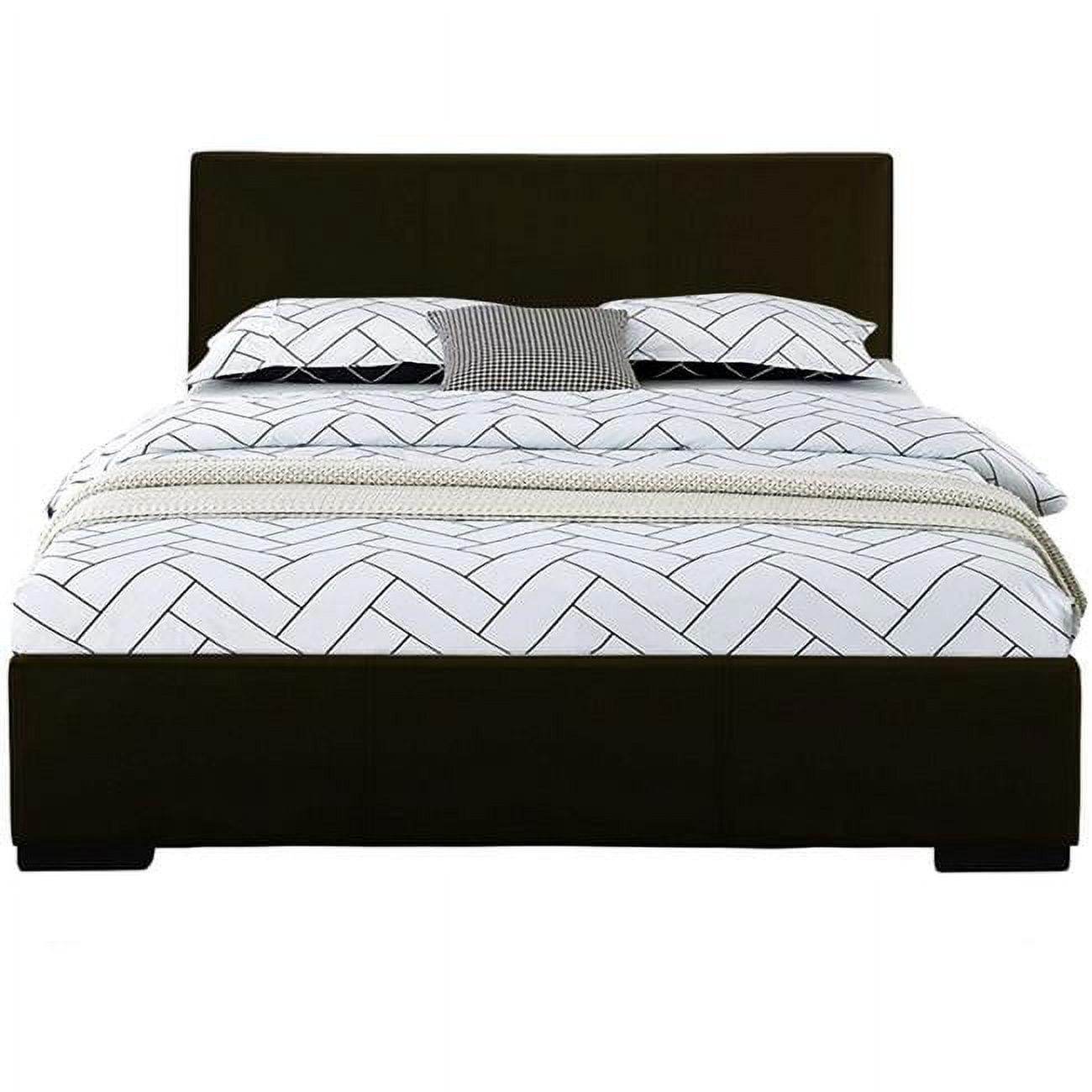 Chic Modern Black Faux Leather Upholstered Queen Bed with Headboard