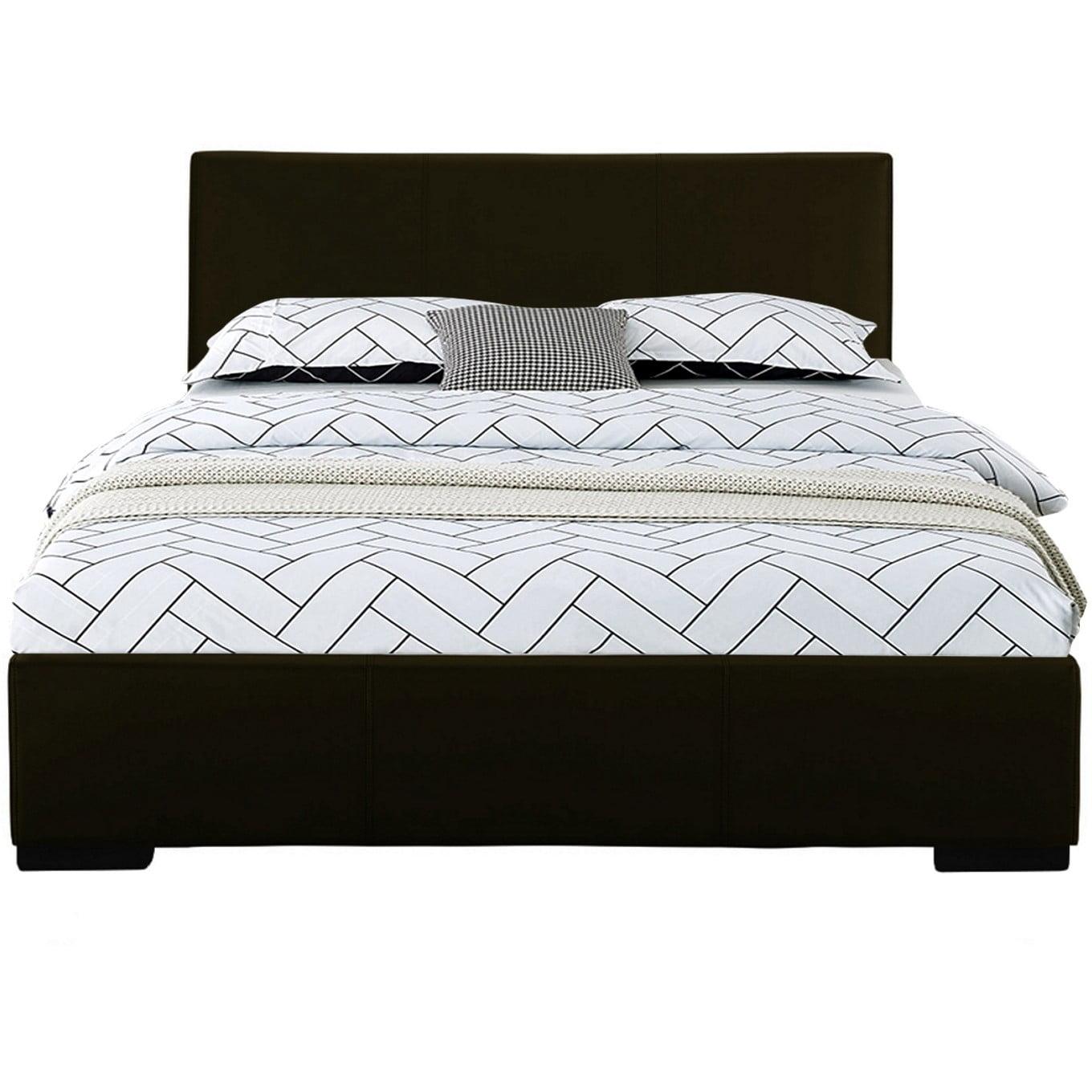 Chic Modern Black Faux Leather Upholstered Queen Bed with Headboard