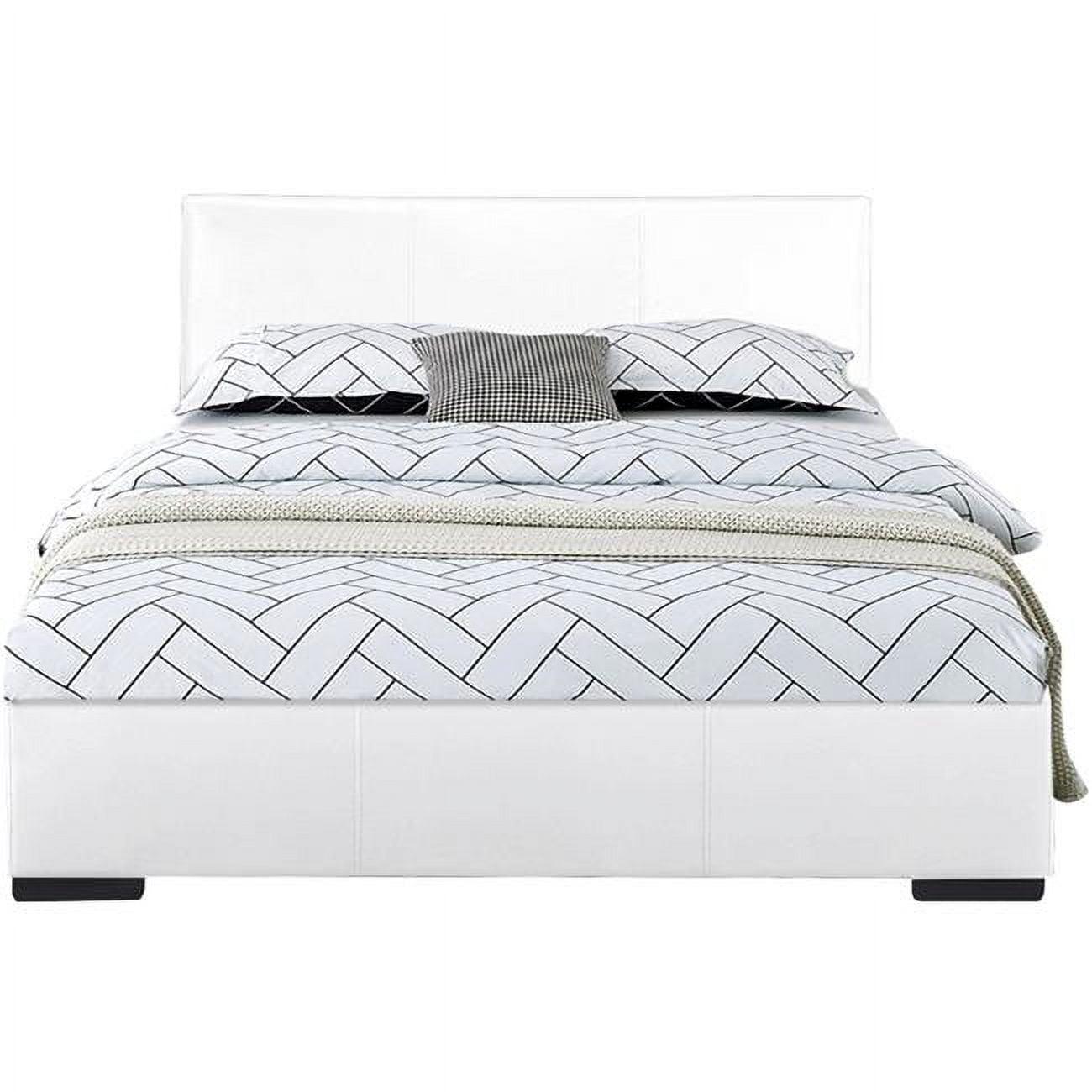 Elegant White King Platform Bed with Upholstered Headboard