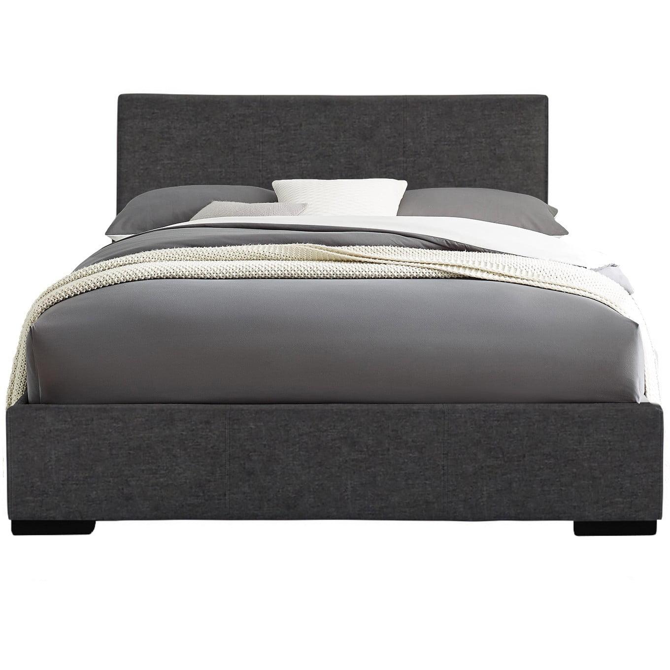 Modern Gray Upholstered Queen Platform Bed with Slats