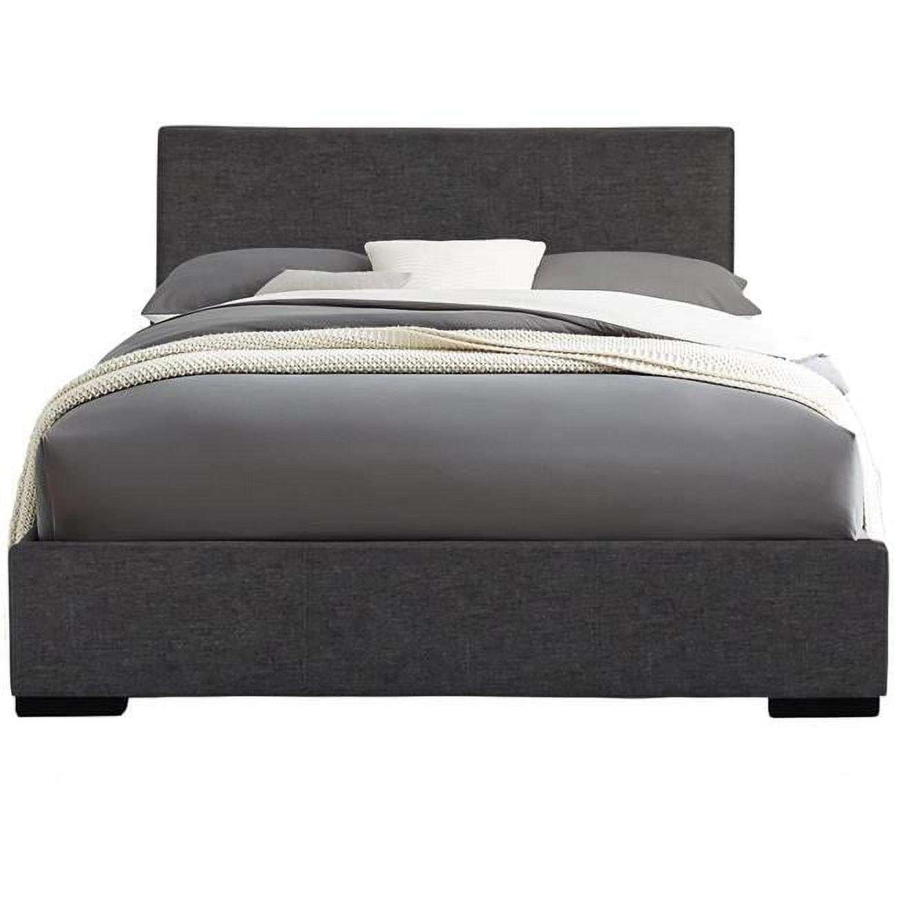 Modern Gray Upholstered Queen Platform Bed with Slats