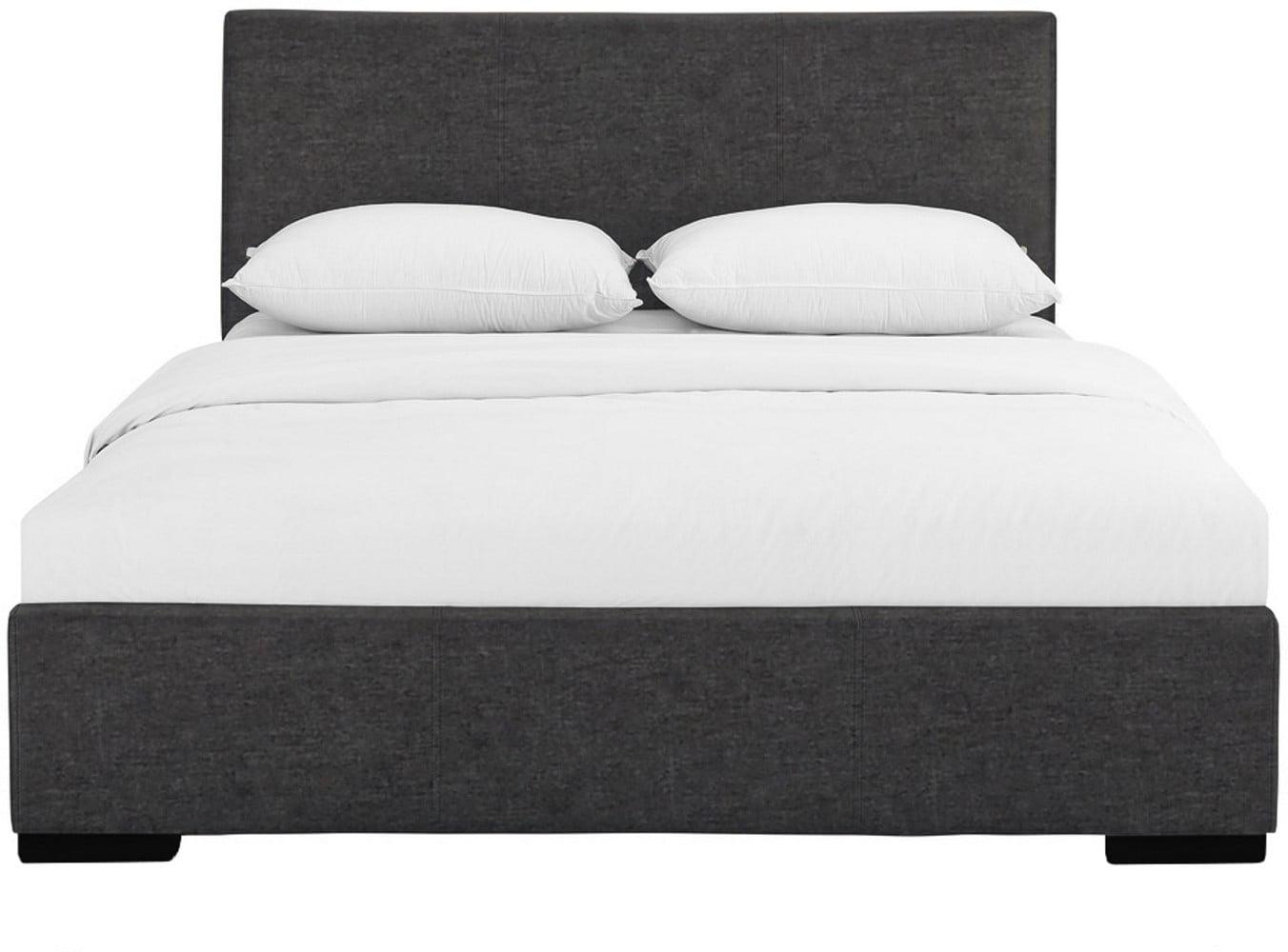 Elegant Grey Upholstered Wooden King Platform Bed with Drawers