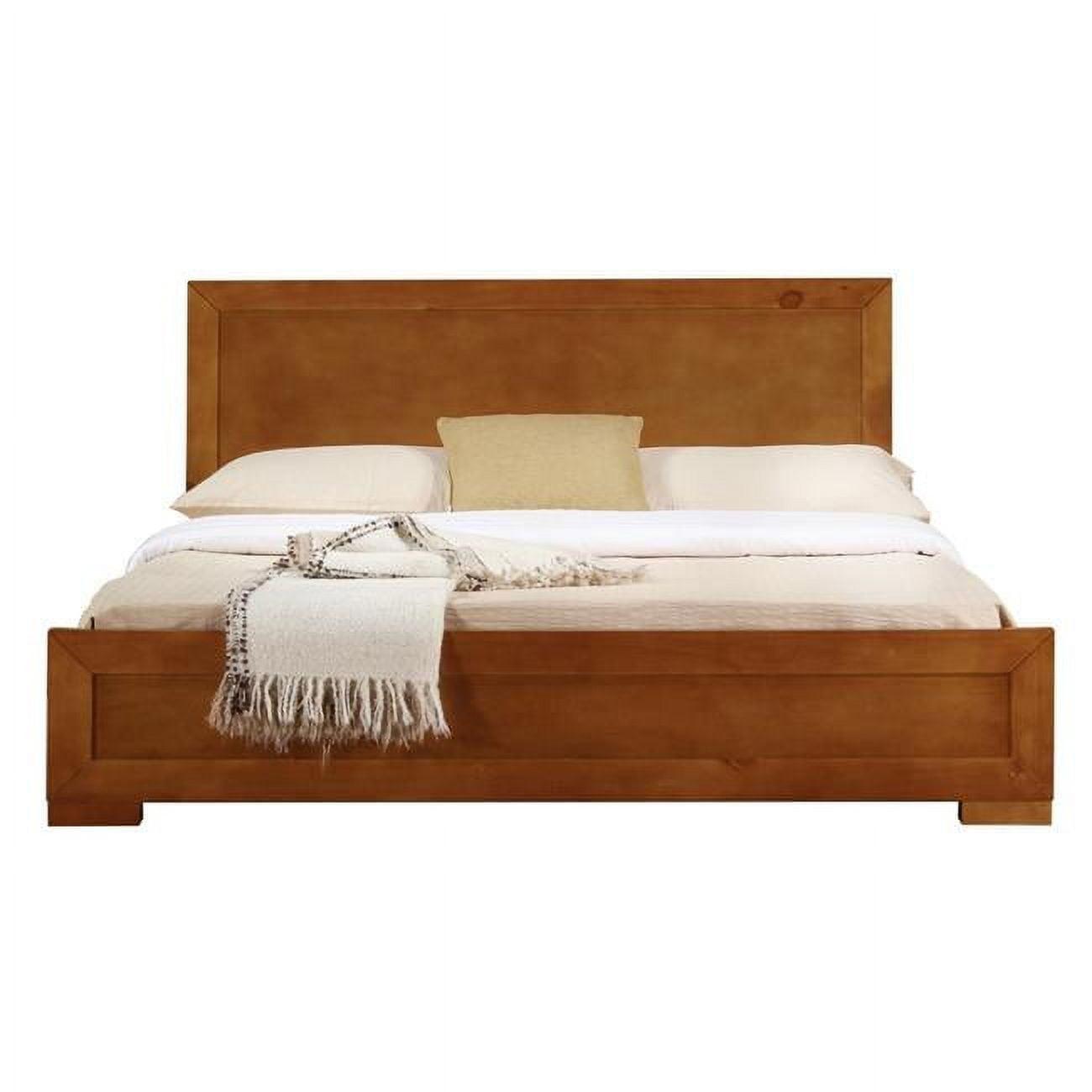 Full Oak Wood Platform Bed with Headboard and Slats