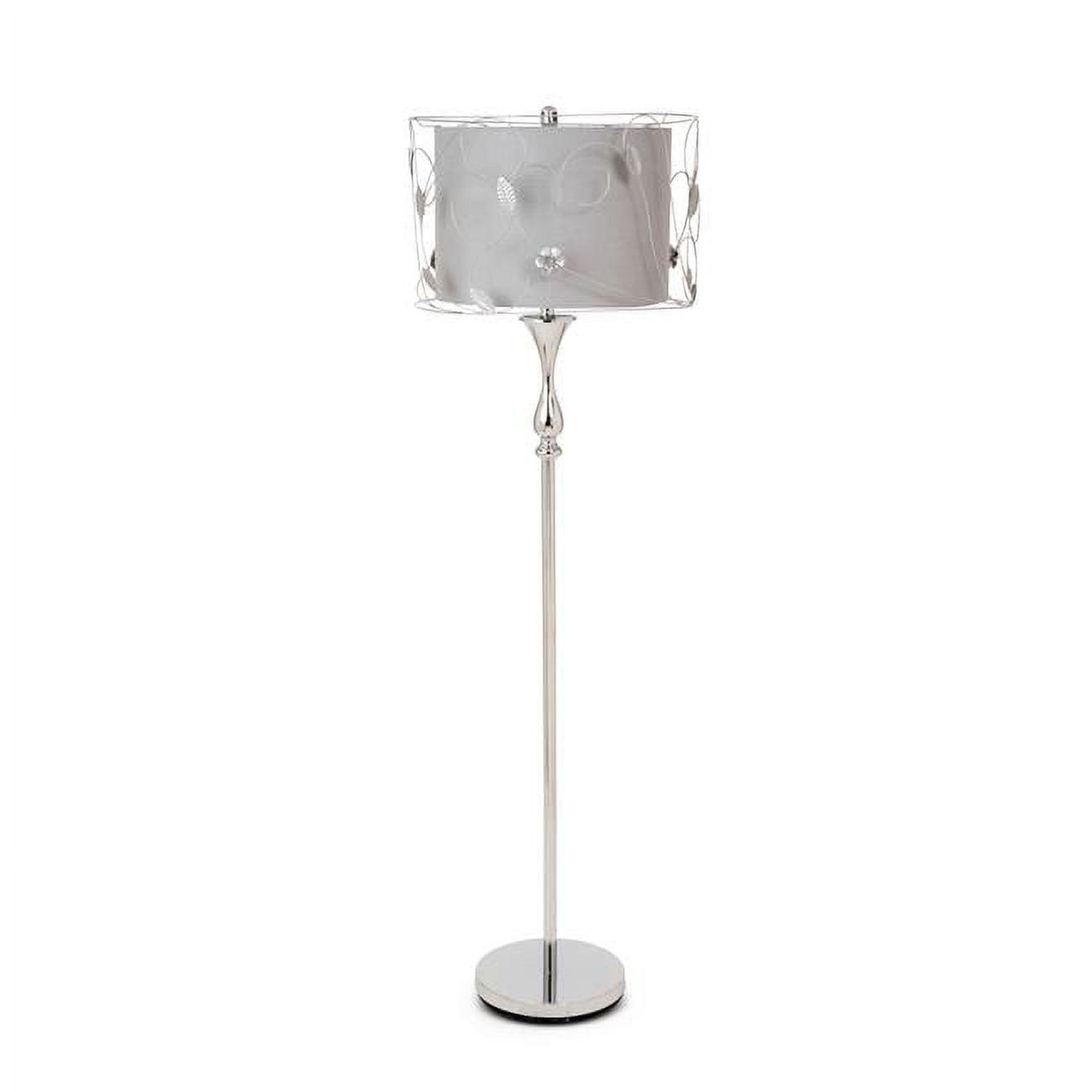 Elegant Scrolling Leaves Chrome Floor Lamp with Gray Shade