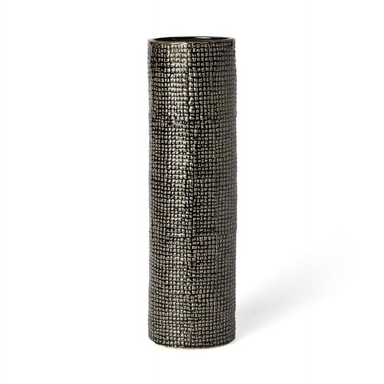 Contemporary Black and Gold Square Pattern Tall Ceramic Vase