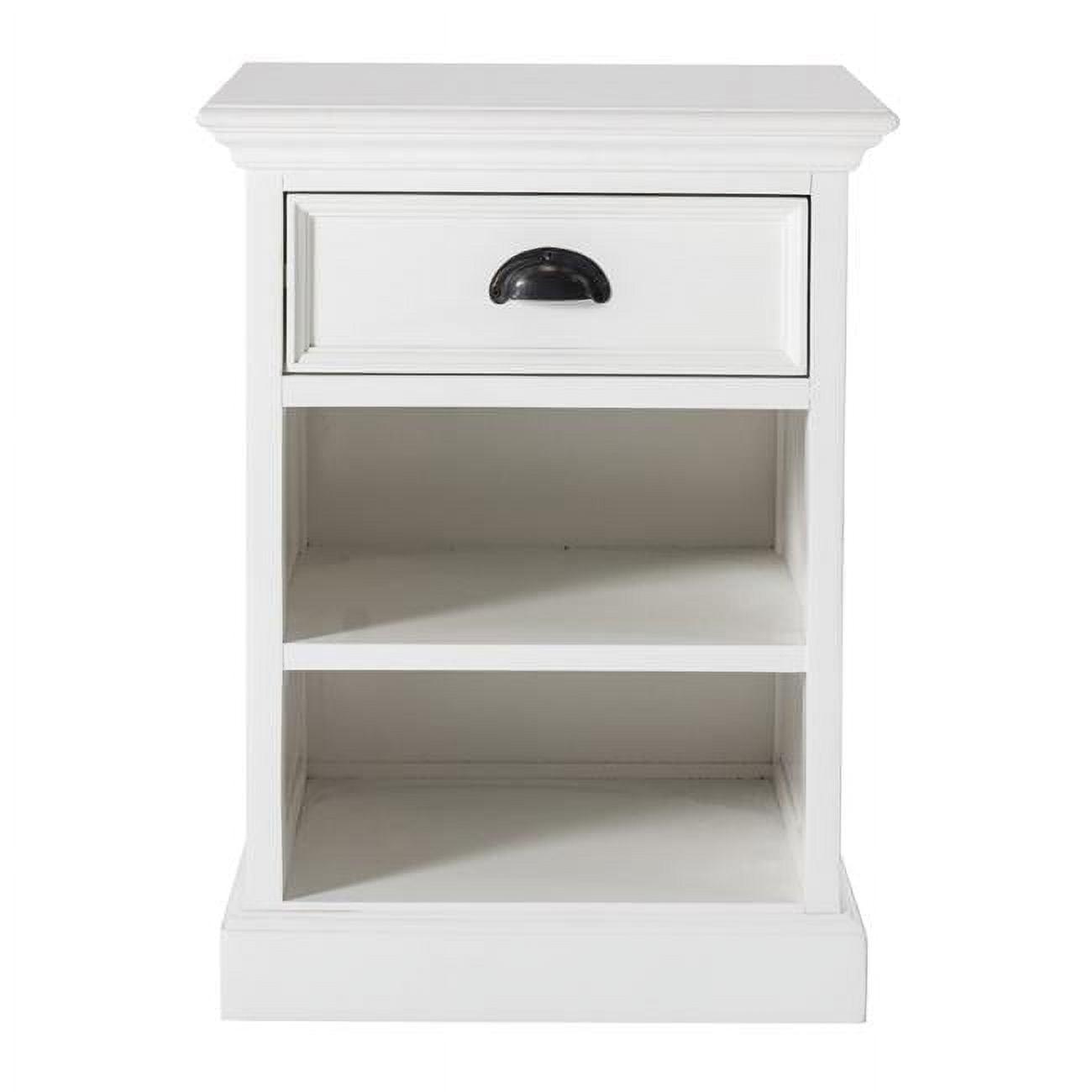 Classic White Mahogany Nightstand with Drawer and Shelves