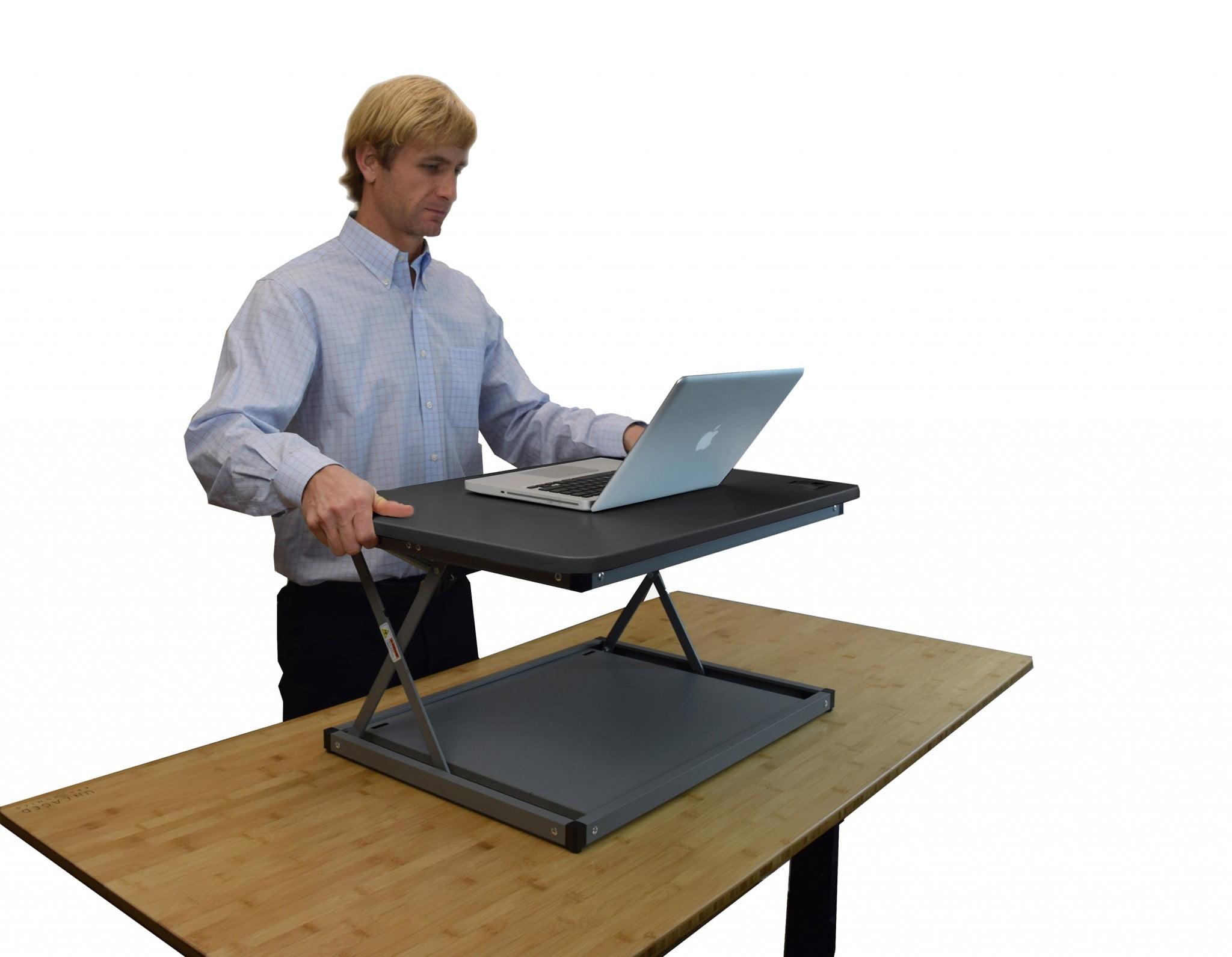 Compact Black Adjustable Standing Desk Converter with Easy Lift