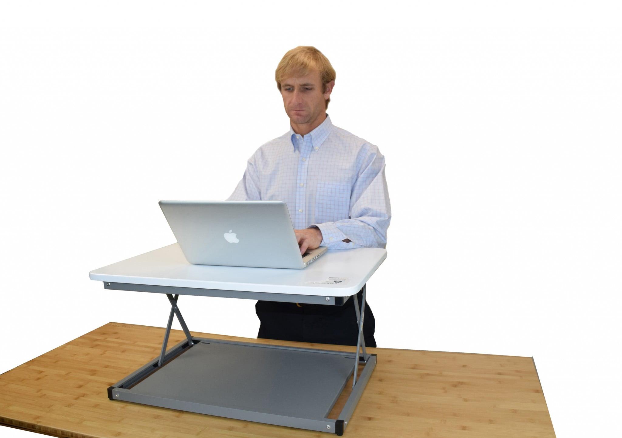 Compact Silver Adjustable Standing Desk Converter with Premium MDF Top