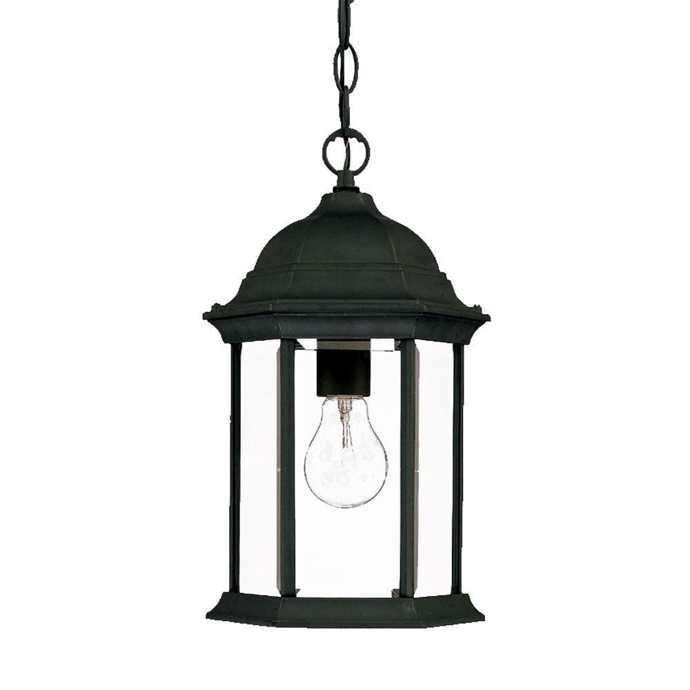 Matte Black Glass Dome Lantern Hanging Light - 14" H x 8" W