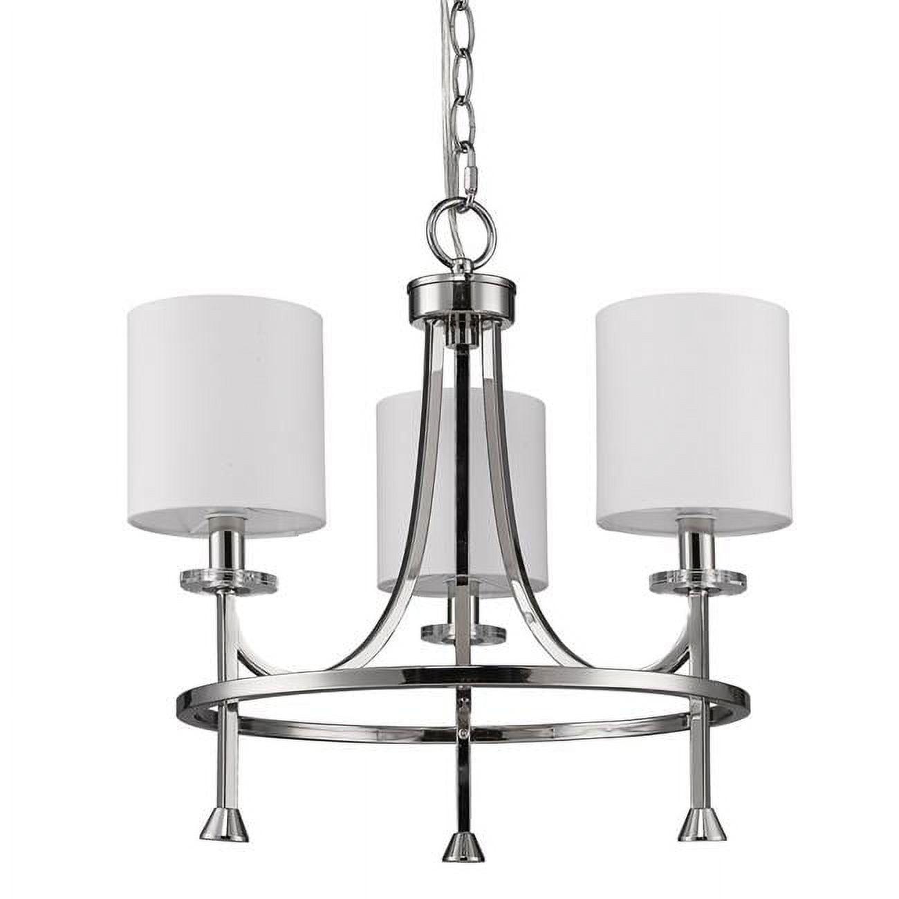 Kara 3-Light Polished Nickel Chandelier with White Fabric Shades