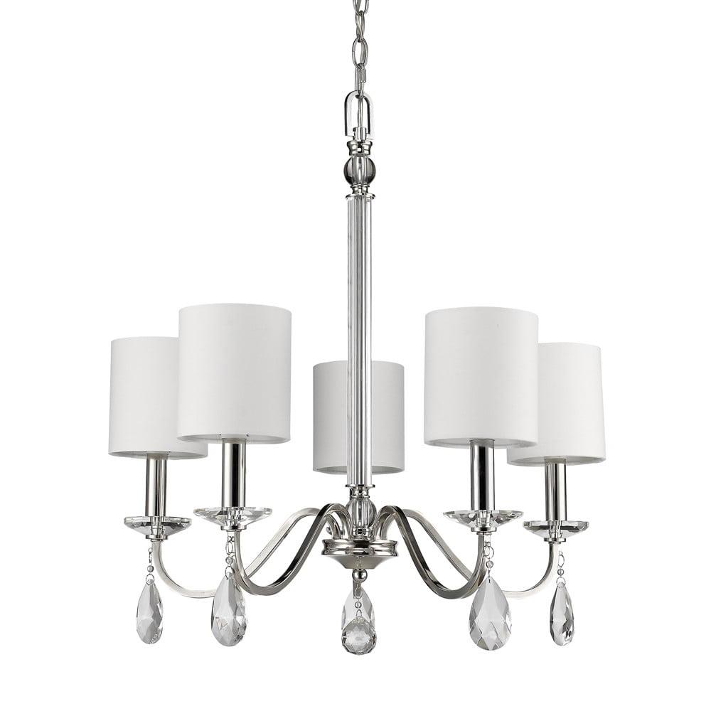 Lily 23" Polished Nickel Drum Chandelier with Crystal Accents & Fabric Shades