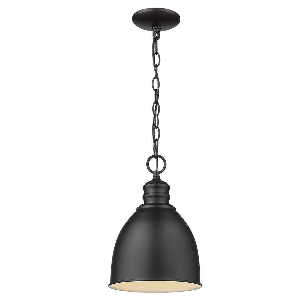 Minimalist Black Metal 9" Pendant Light with Glossy White Interior