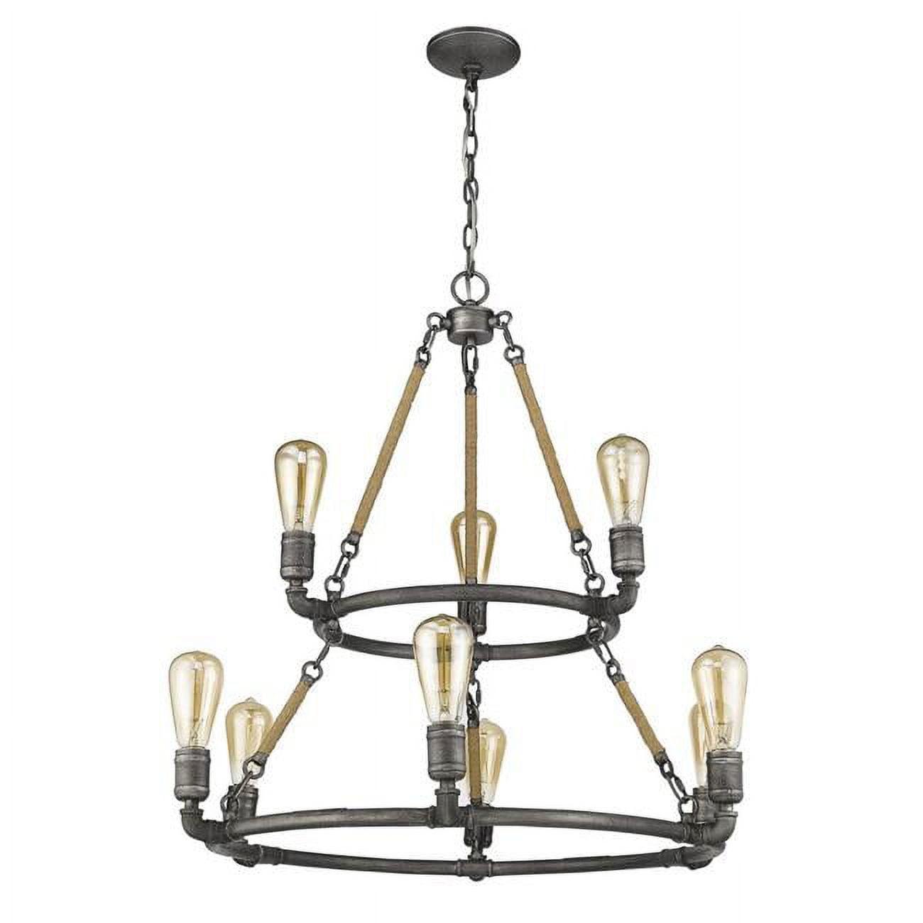 Grayson Antique Gray 9-Light Industrial Chandelier with Jute Accents