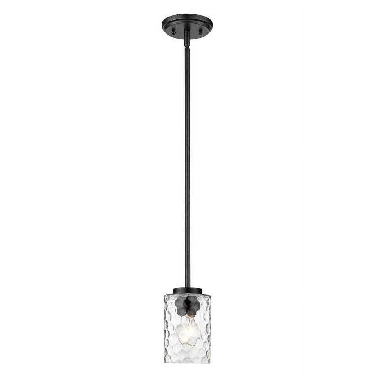 Mini Matte Black Metal & Textured Glass Pendant Light