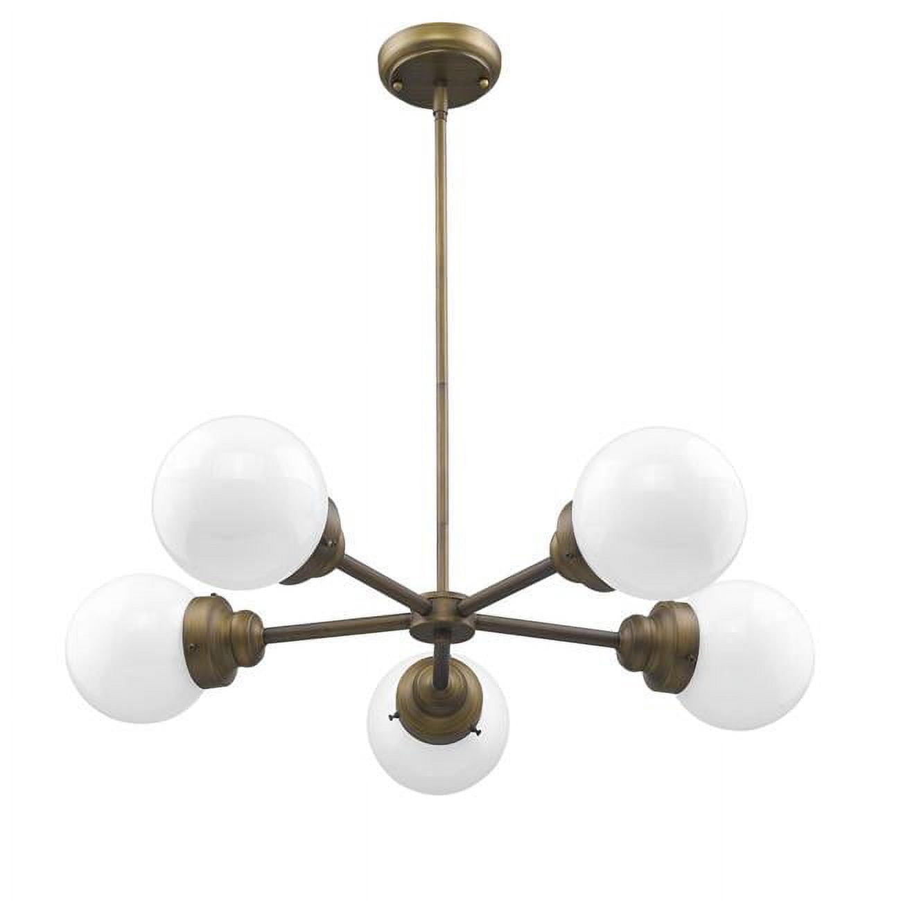 Portsmith 30" Raw Brass Chandelier with White Globe Shades