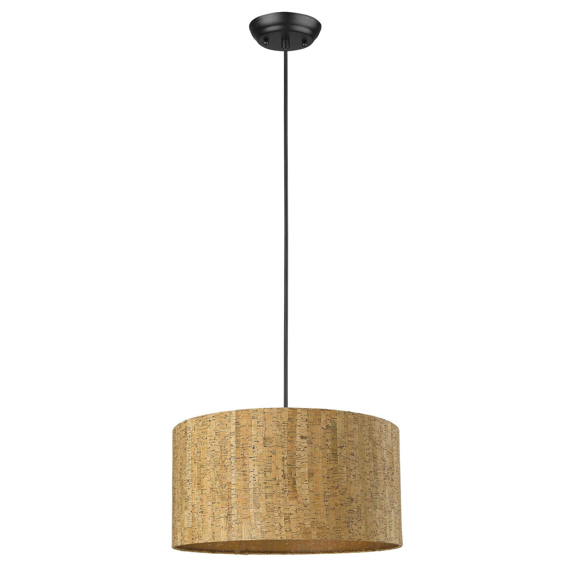 Lisbon Matte Black Cork Shade Modern Pendant Lamp