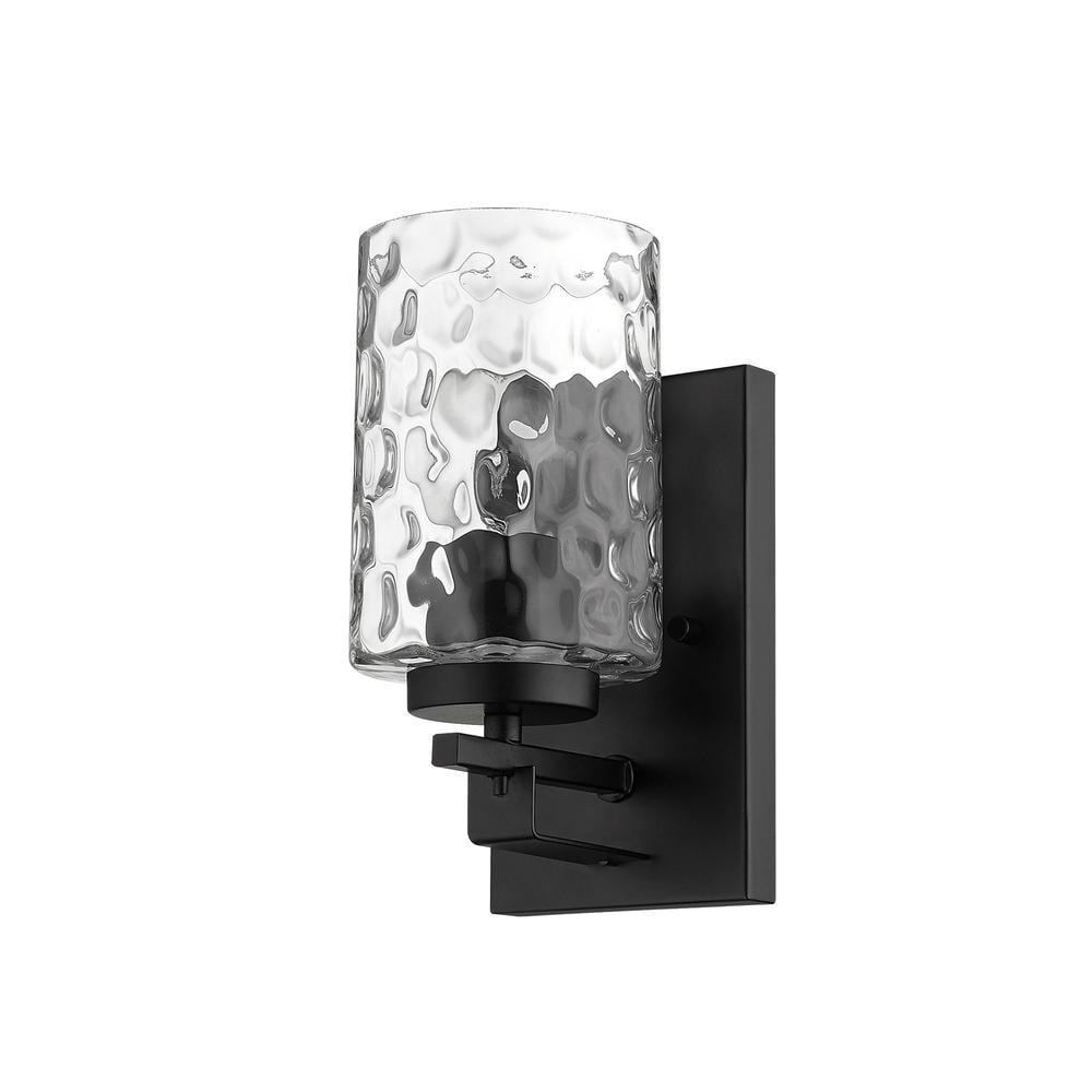 Matte Black Metal and Pebbled Glass Wall Sconce