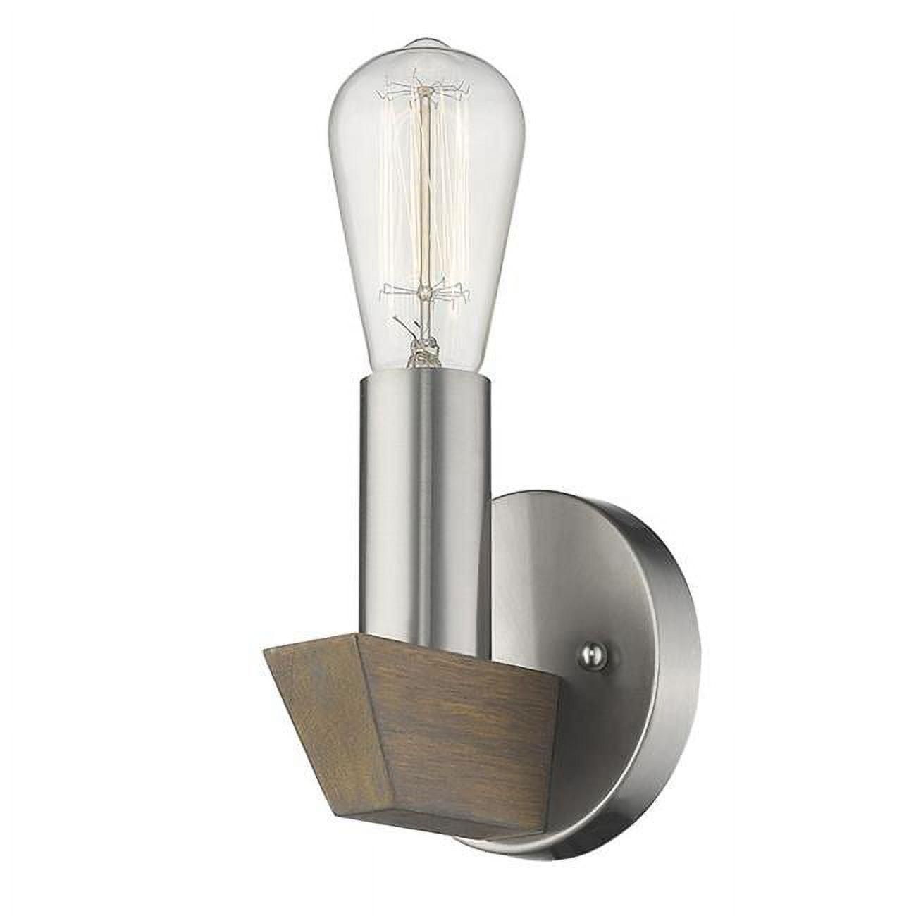 Cylindrical Silver and Dark Wood Sconce with Satin Nickel Finish