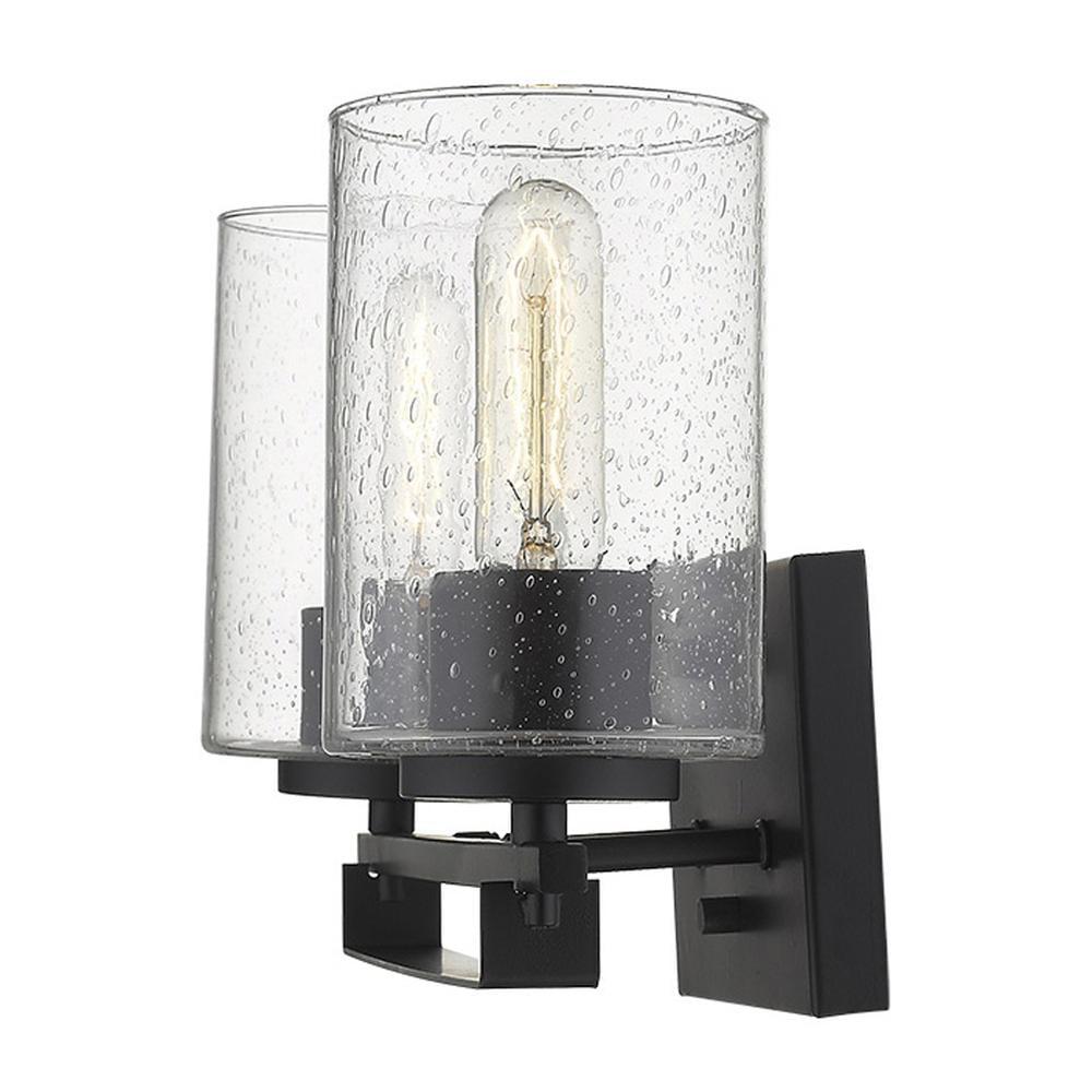 Orella Matte Black Textured Glass Dual Light Wall Sconce