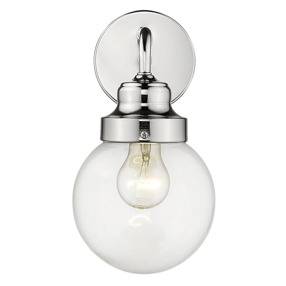 HomeRoots One Light Silver Wall Sconce with Round Glass Shade
