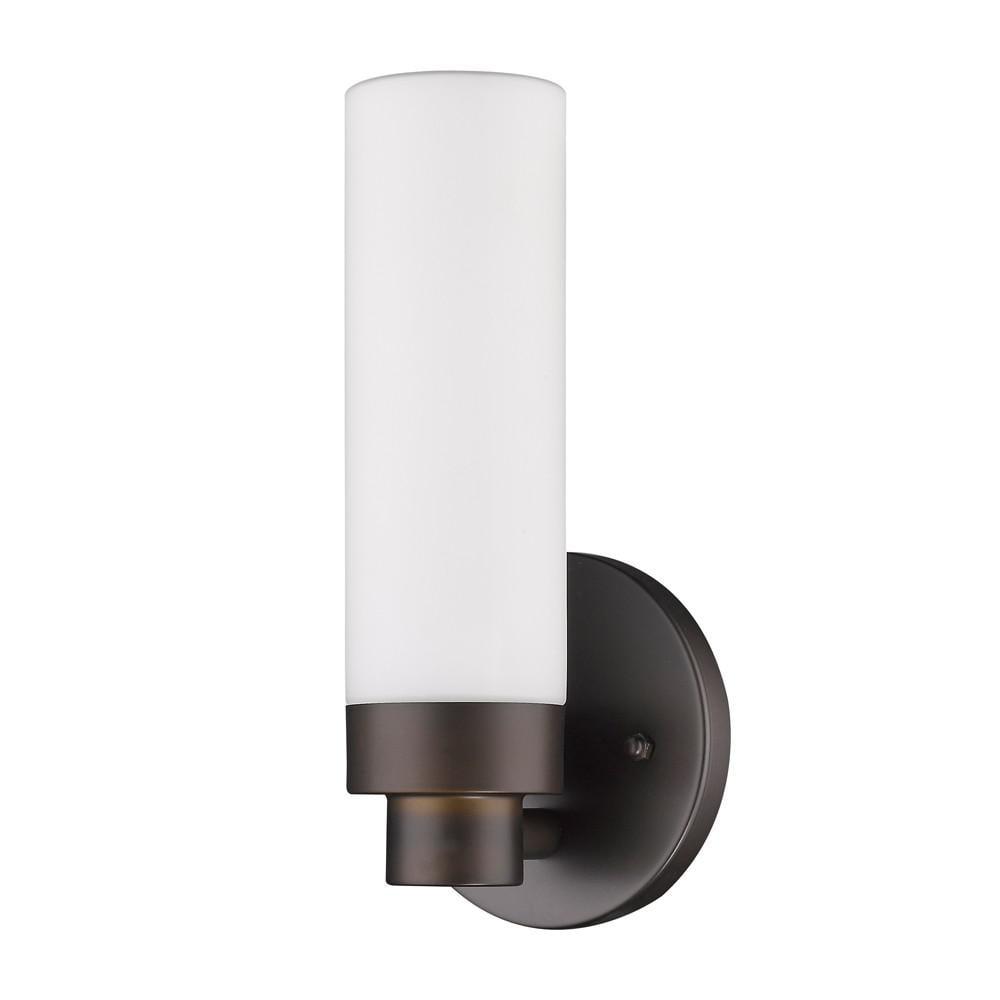 HomeRoots Bronze Wall Light with Narrow Frosted Glass Shade