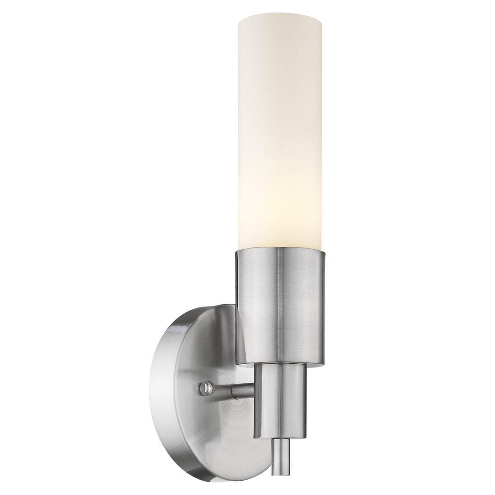 Silver Cylinder Wall Sconce with Frosted Glass Shade