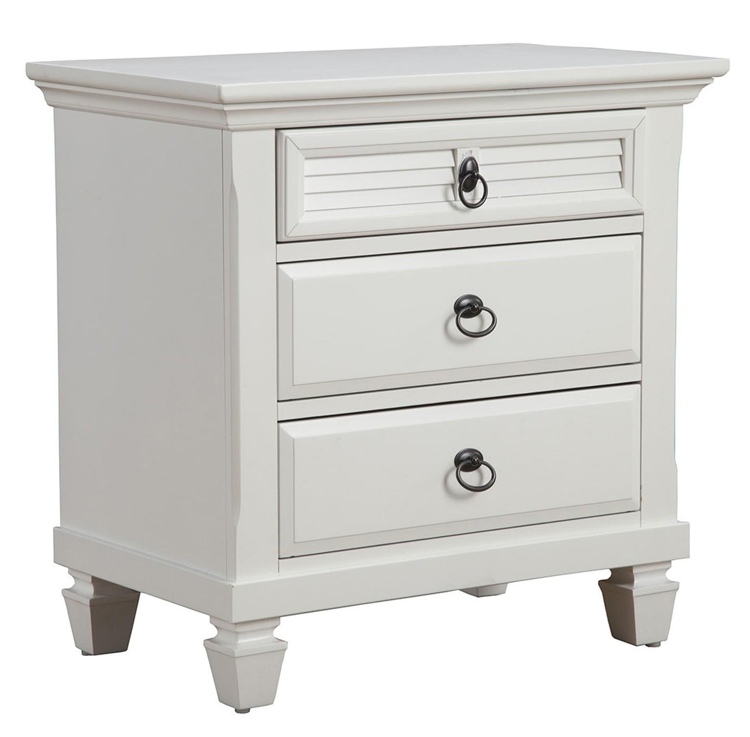 White Solid Wood 3 Drawer Nightstand with Dark Nickel Hardware