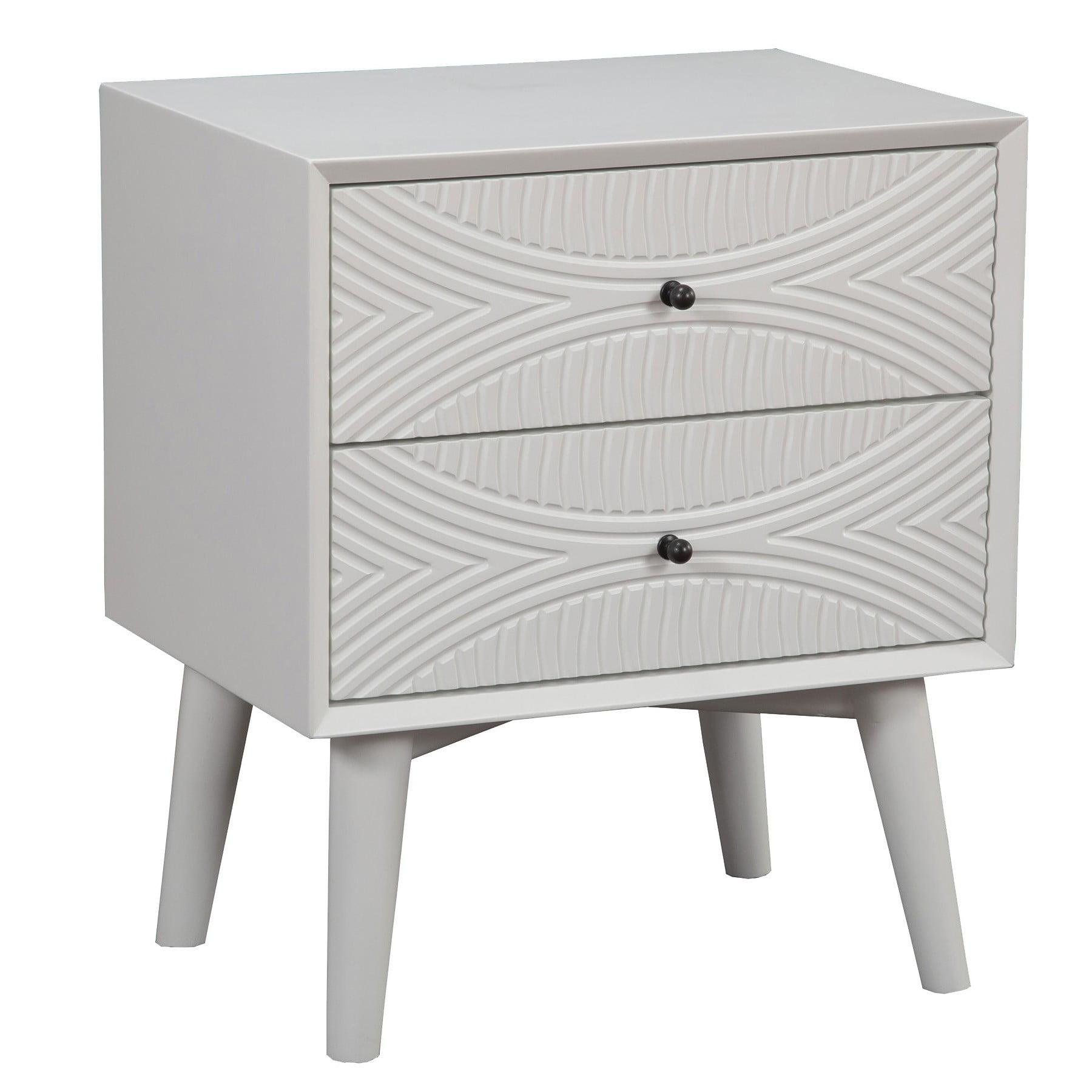 White Grooved Wood 1-Drawer Nightstand with Flared Legs