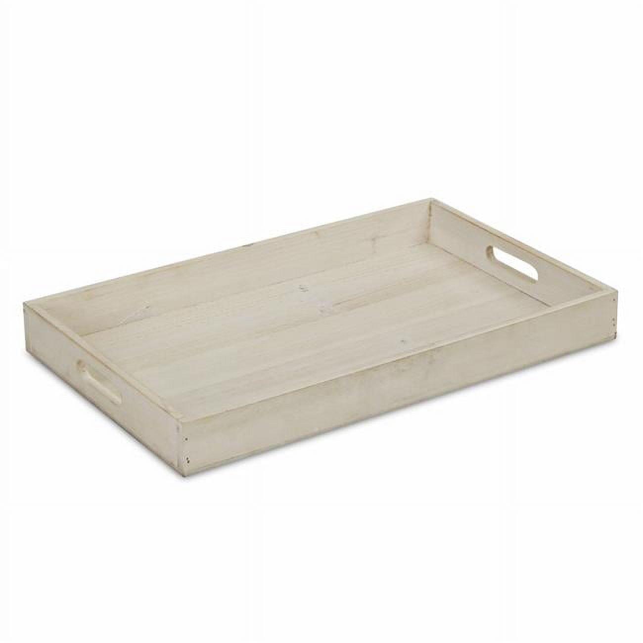 Minimalist Light Gray Solid Wood Rectangular Tray with Cut-Out Handles