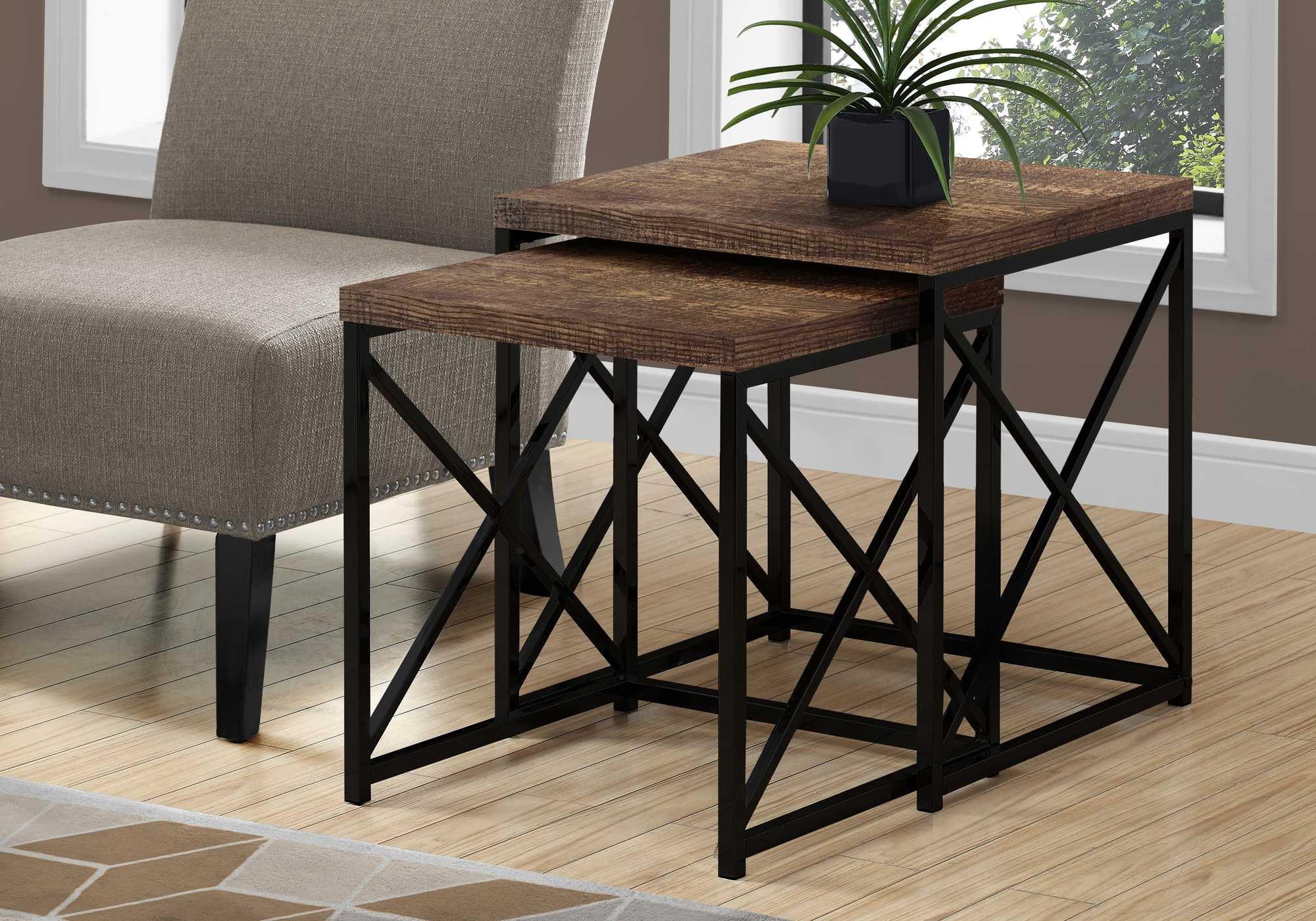 Contemporary Brown and Black Metal Nesting Table Set - 2 Piece