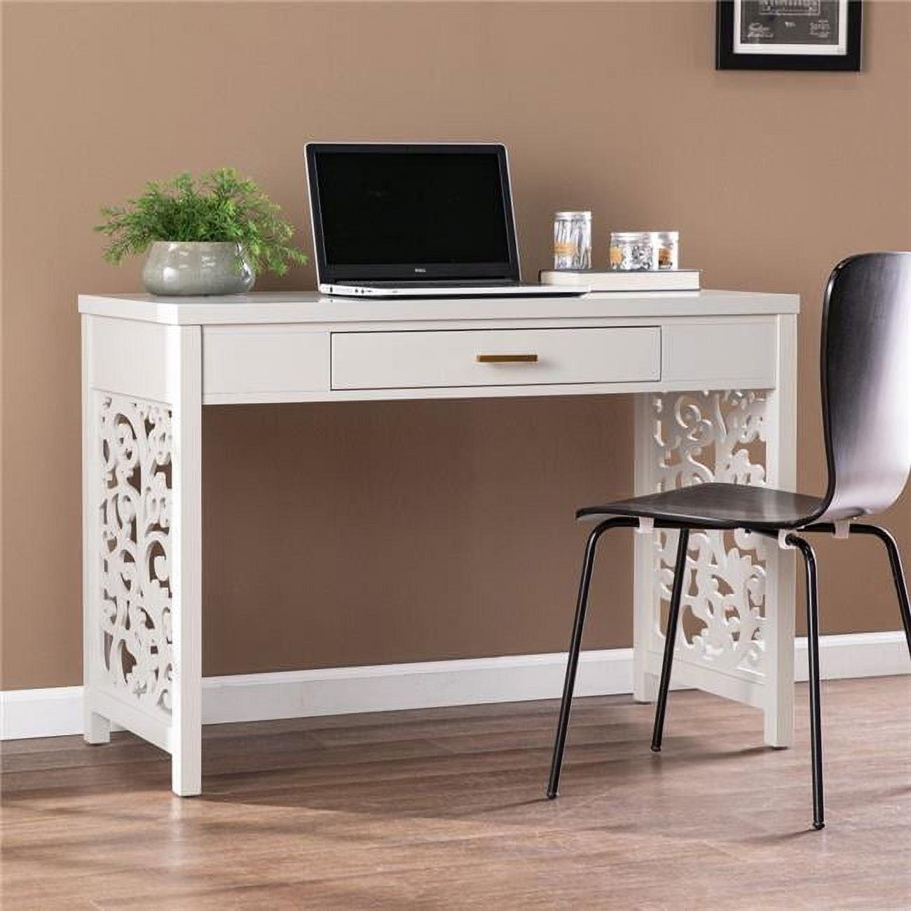 Gray MDF Rectangular Writing Desk with Drawer and Lattice Design