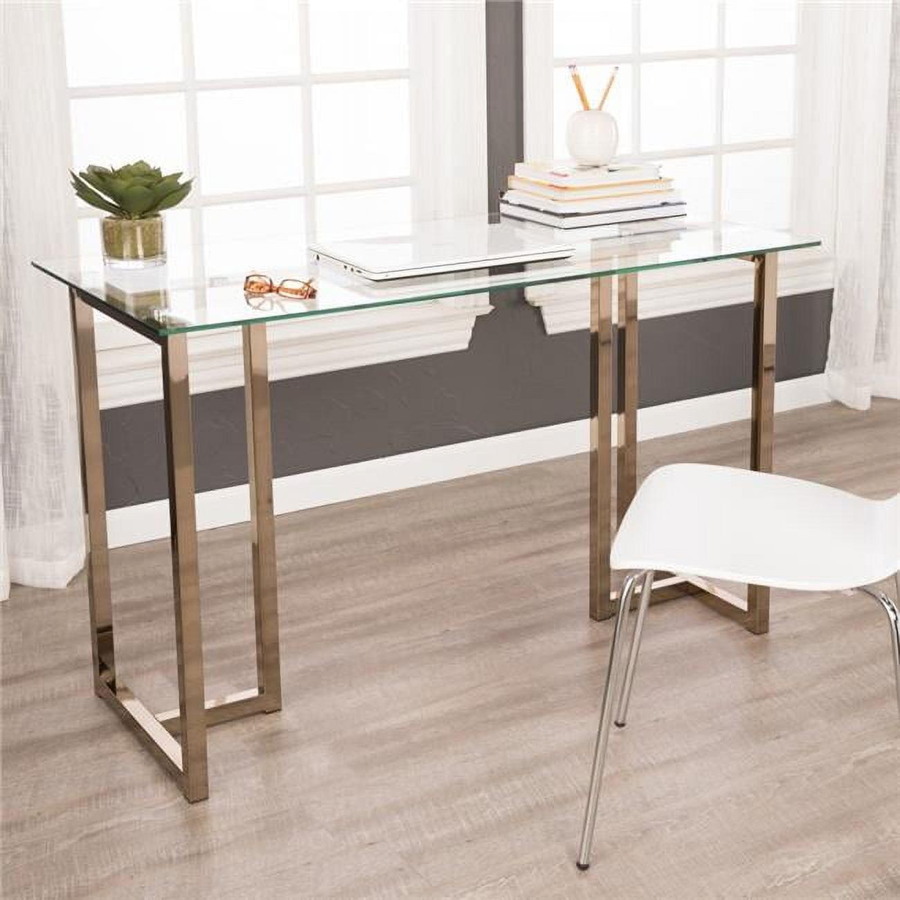 Champagne Crystal-Inspired Modern Writing Desk with Tempered Glass Top