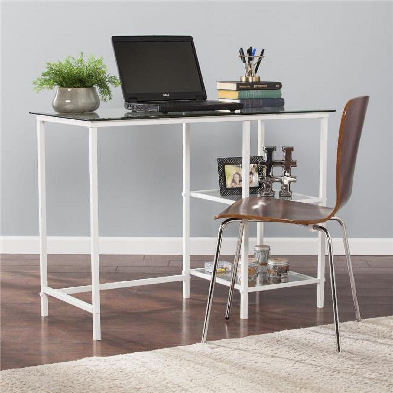 White Glass and Metal Writing Desk with Shelf