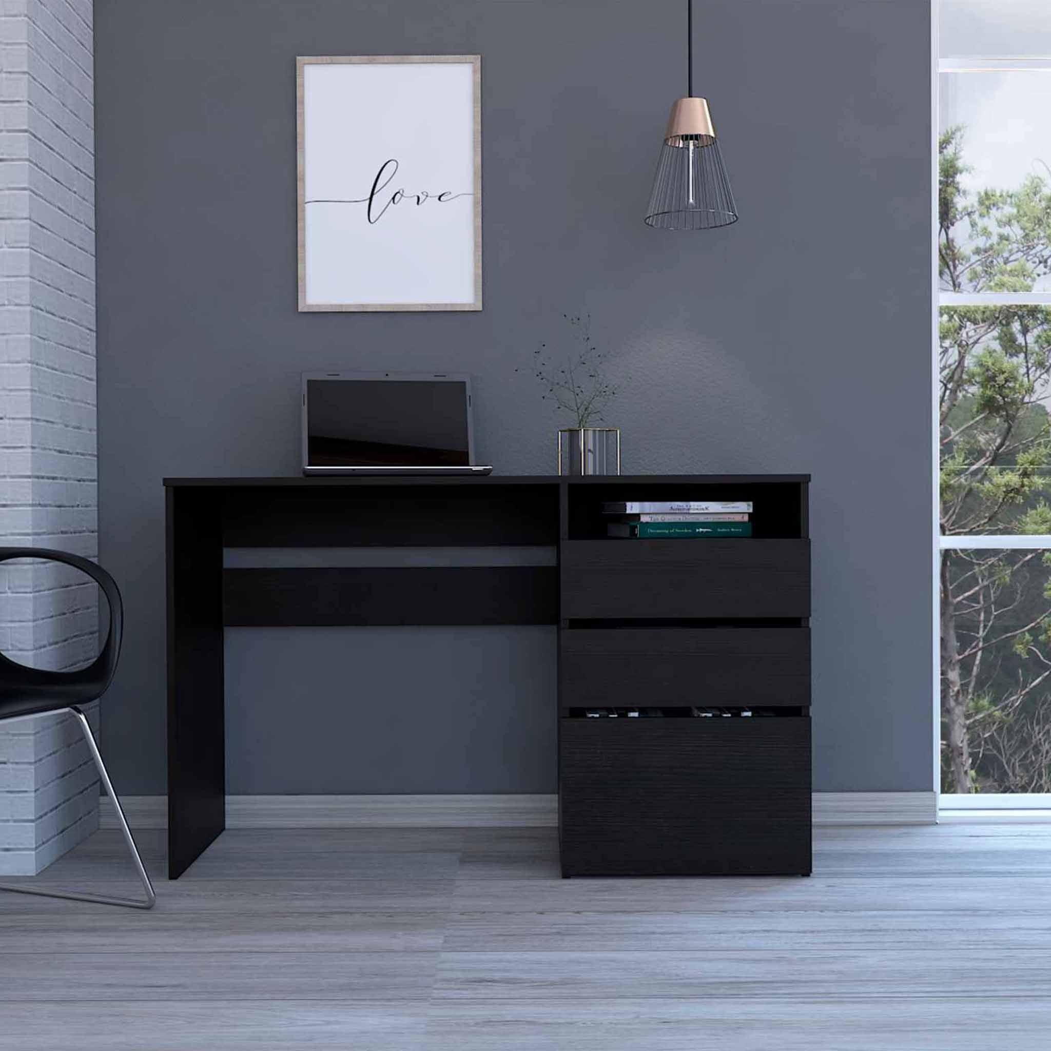 Echo Executive Black Computer Desk with Three Drawers