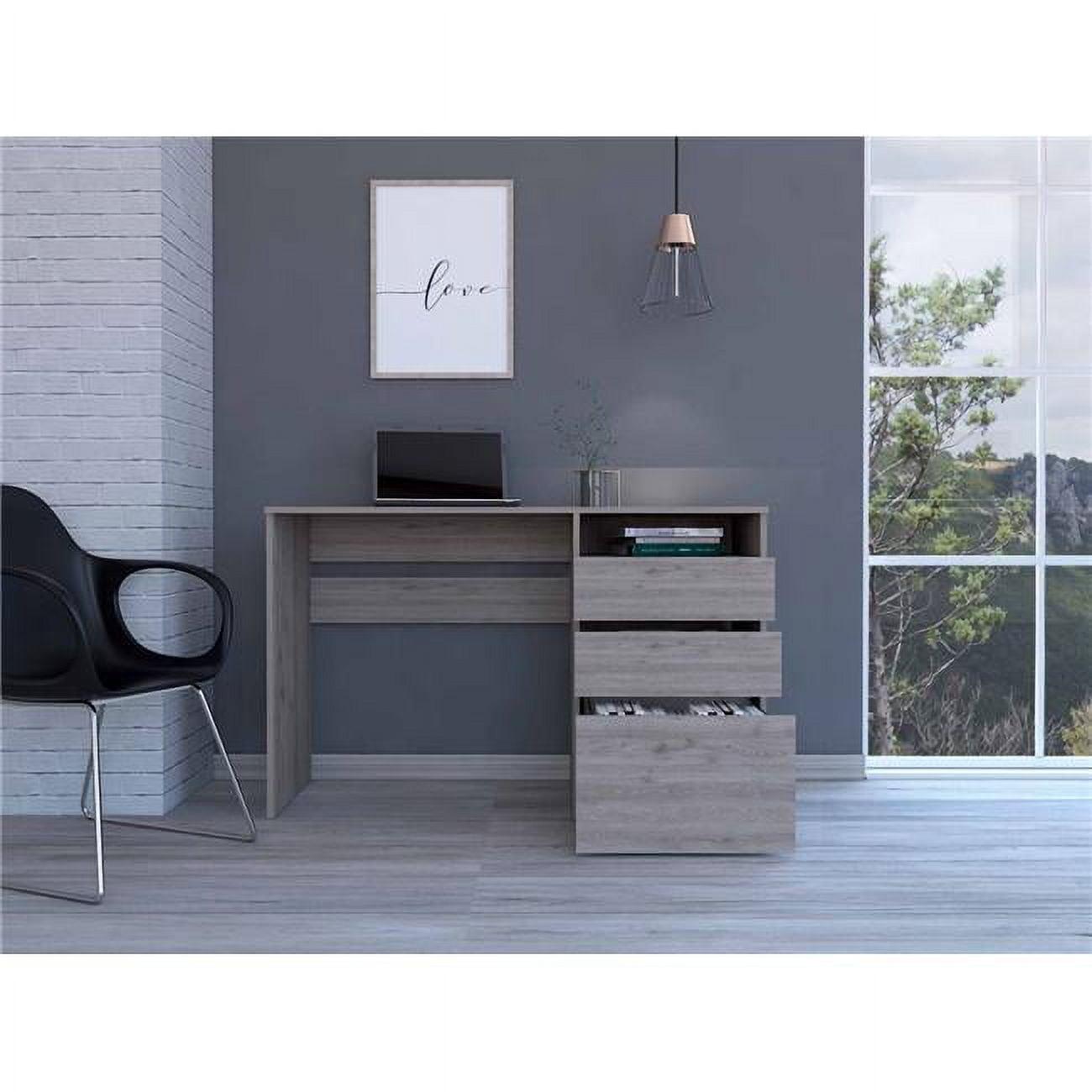 Light Gray Manufactured Wood Computer Desk with Three Drawers