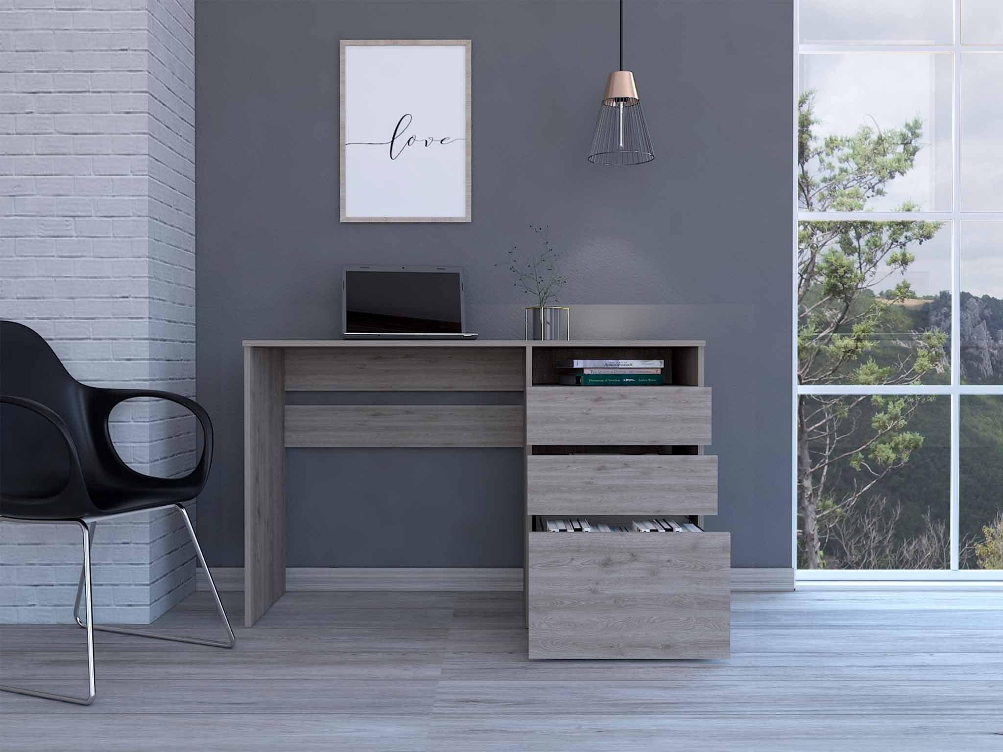 Light Gray Manufactured Wood Computer Desk with Three Drawers