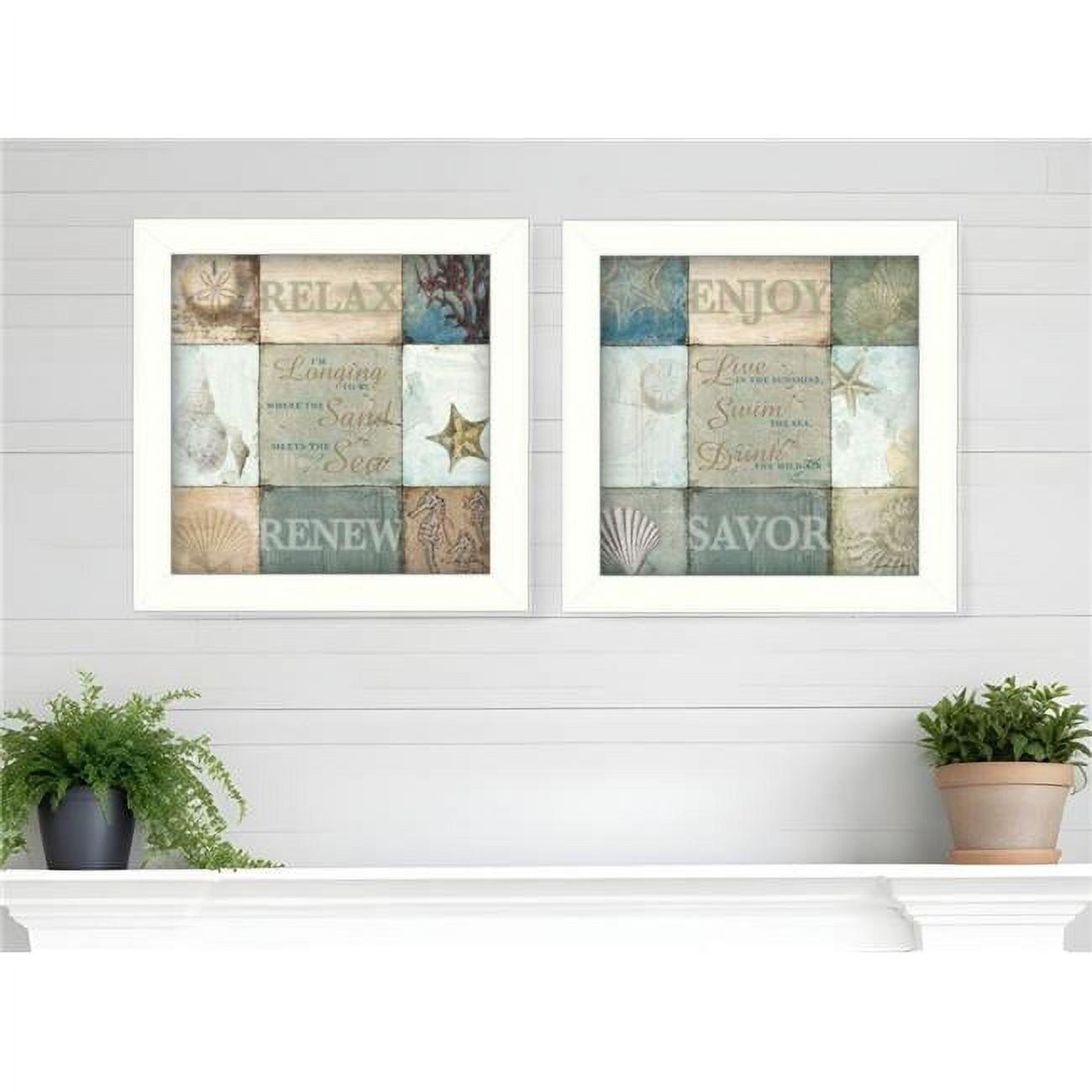 HomeRoots 405706 Sunshine Sand & Sea White Framed Print Wall Art - Set of 2