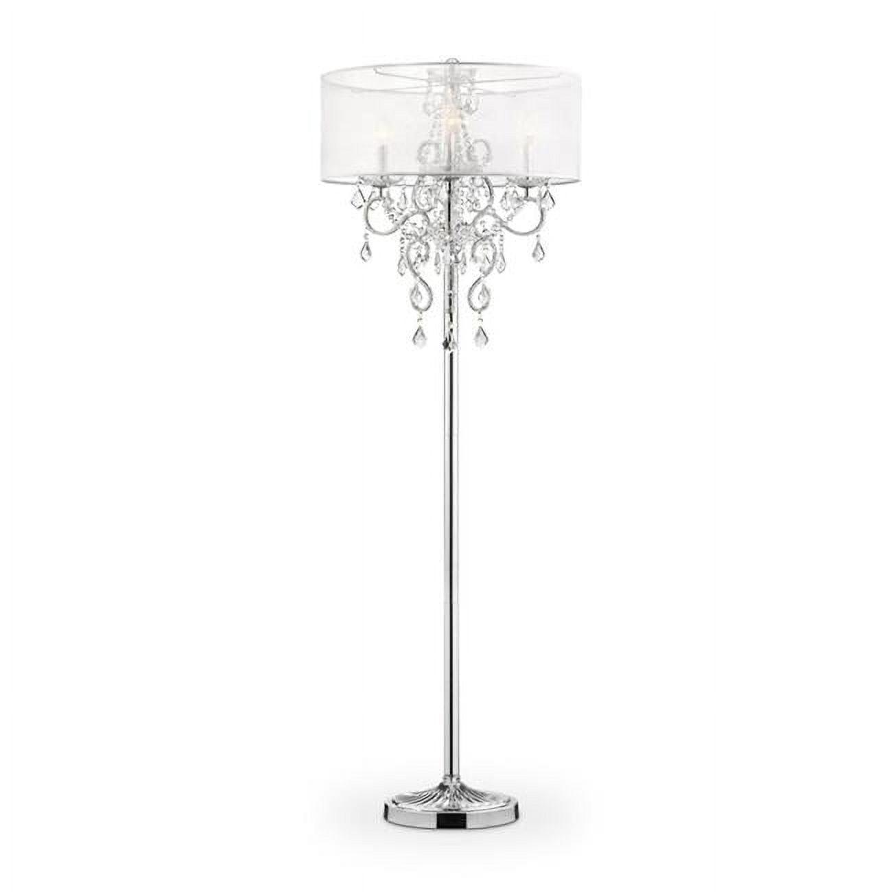 Glam Silver Steel Candelabra Floor Lamp with Acrylic Shade