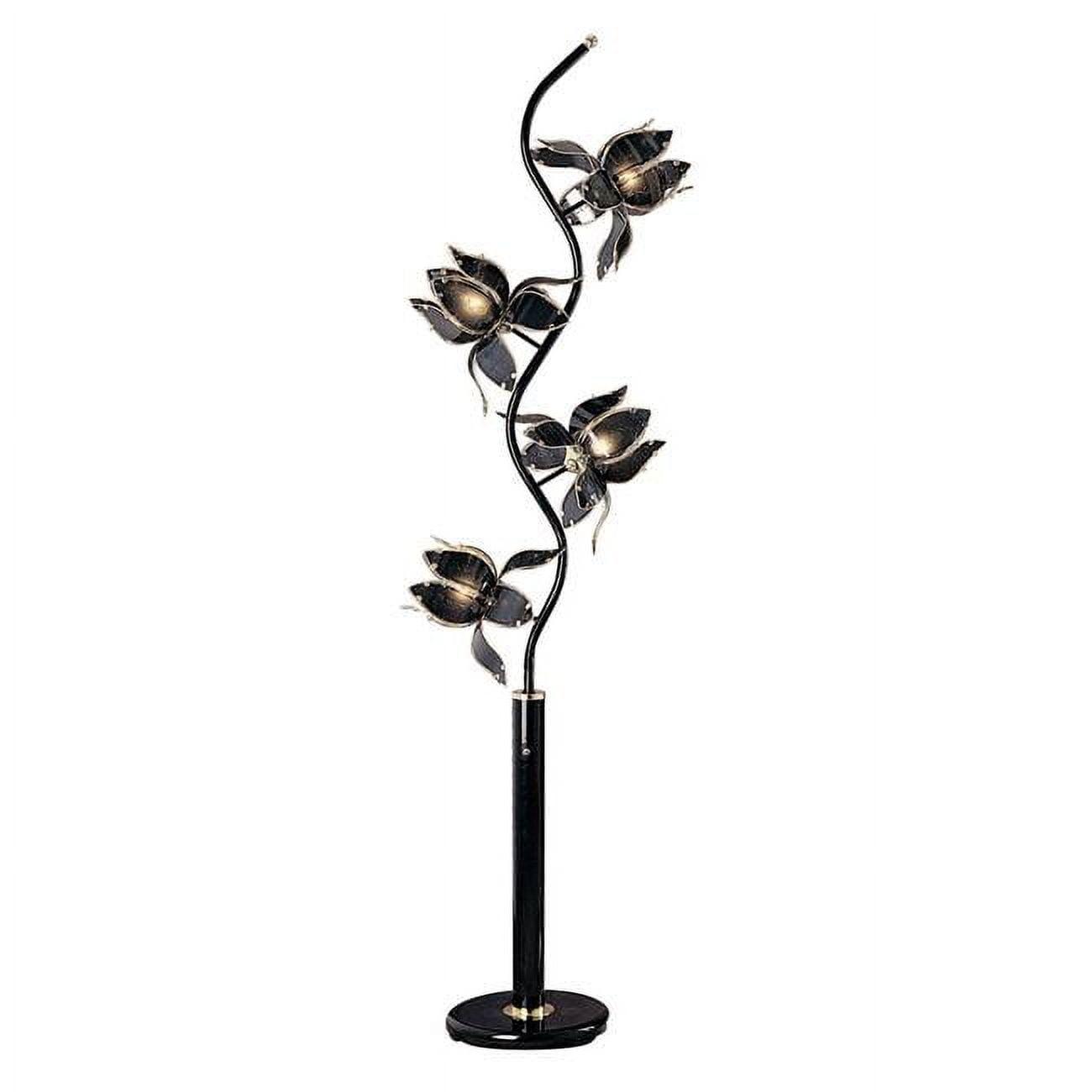 Sleek 76" Black Stained Glass Floral Floor Lamp