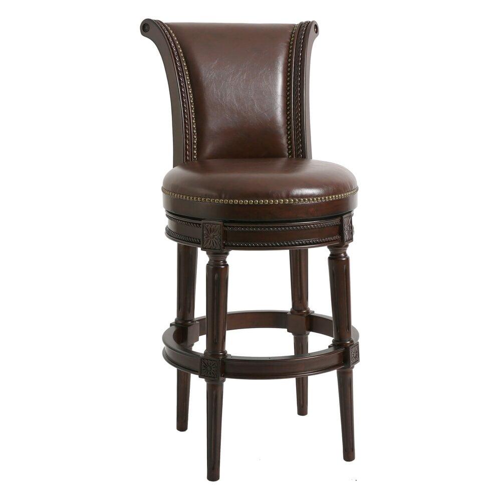 Chapman 45" Walnut and Brown Leather Swivel Barstool