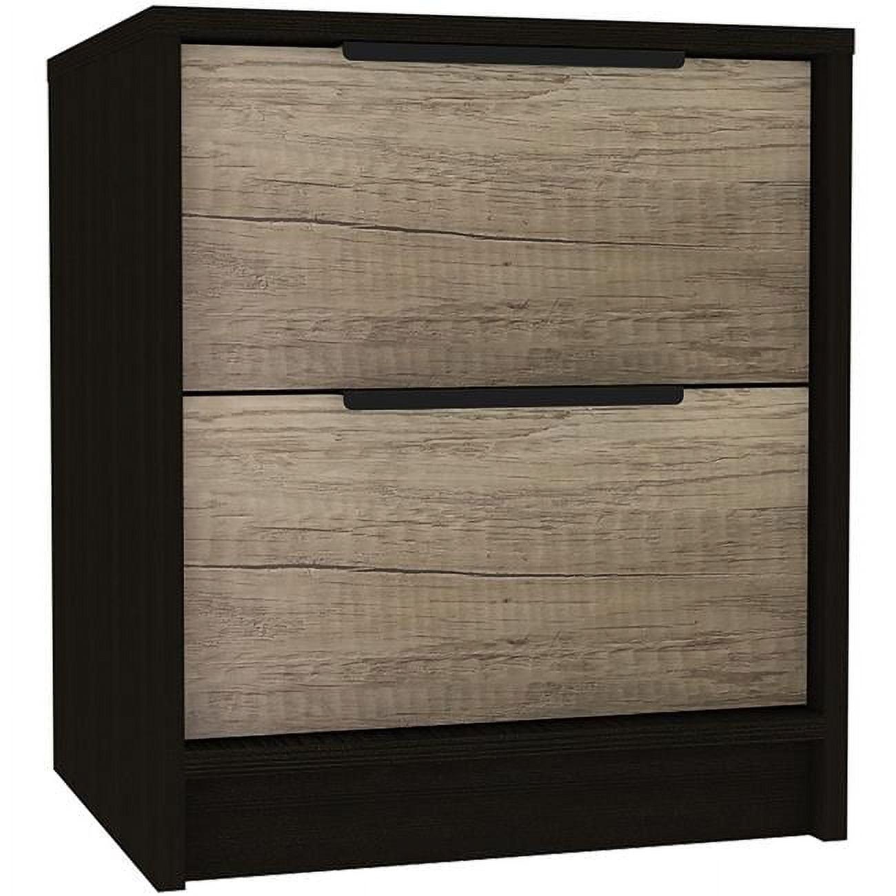 Modern Black and Silver Two Drawer Nightstand with Open Compartment