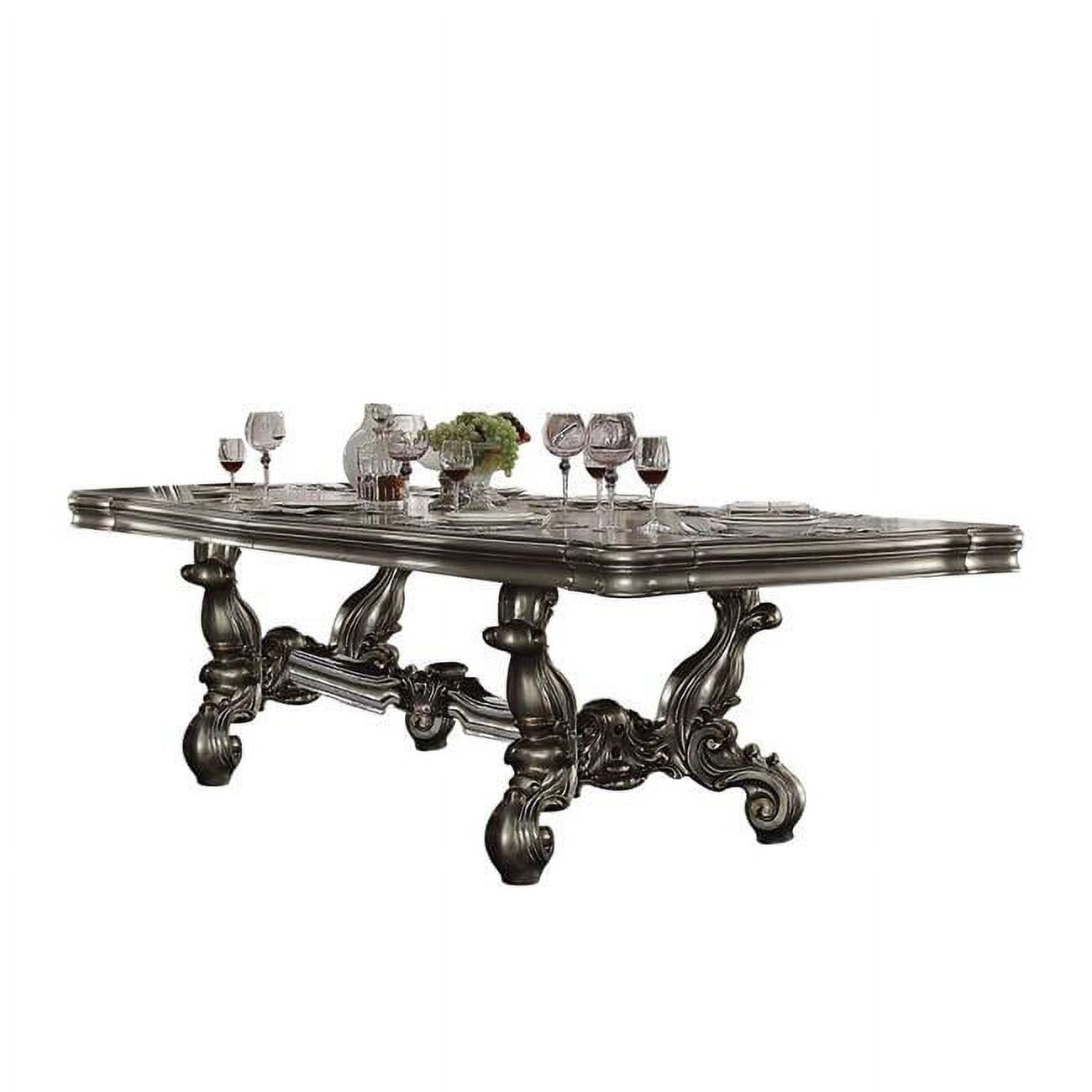 Antique Platinum Wood Poly Resin Dining Table with Decorative Base