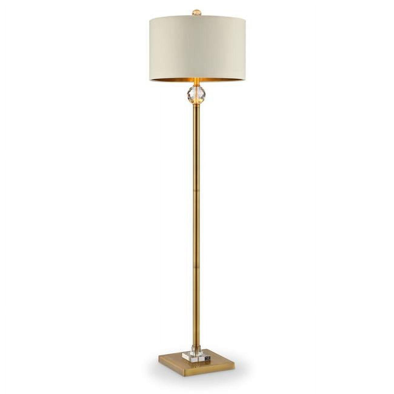 Elegance Gold Metal Column Floor Lamp with Off-White Drum Shade