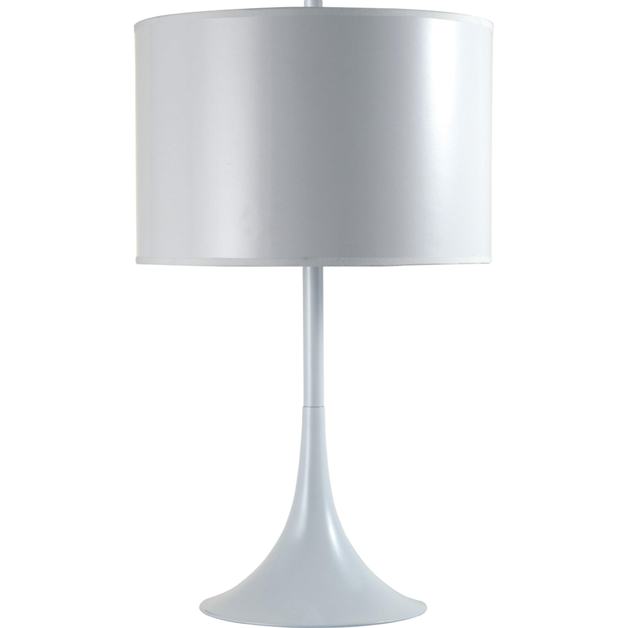 25" White Metal Table Lamp with Classic Drum Shade