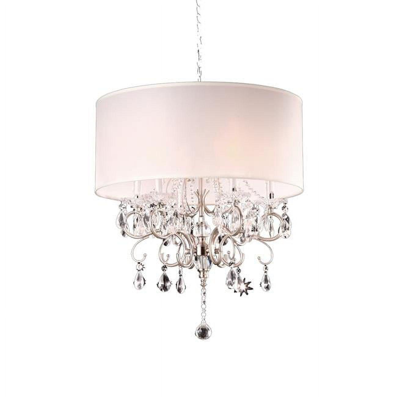 Elegant Silver Crystal Chandelier with Ivory Shade, 21" x 22"