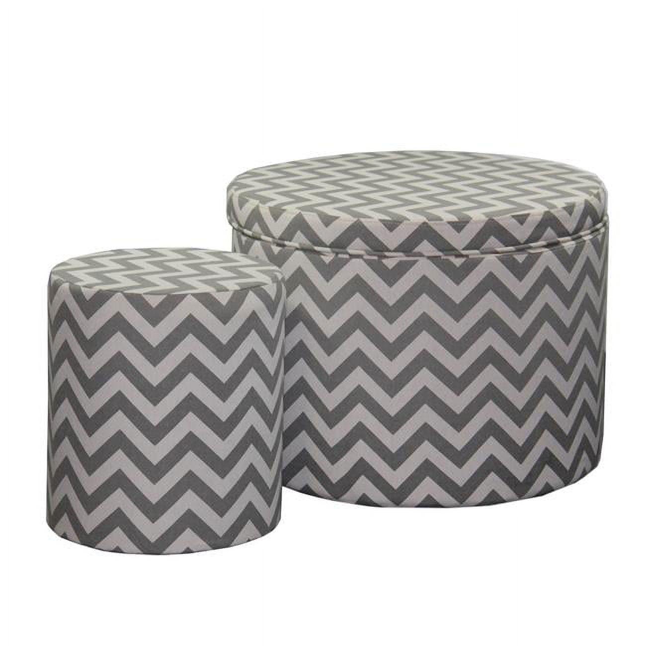 Contemporary Round Geometric Gray & White Storage Ottoman