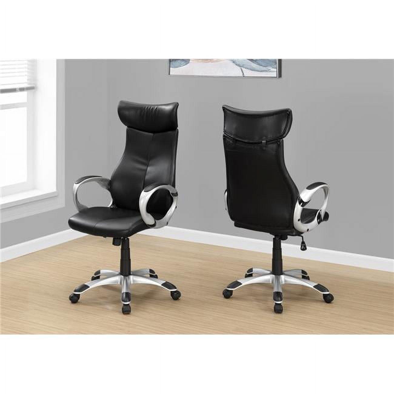 HomeRoots  47.5 in. Black Leather Look & Silver Polypropylene & Metal High Back Office Chair