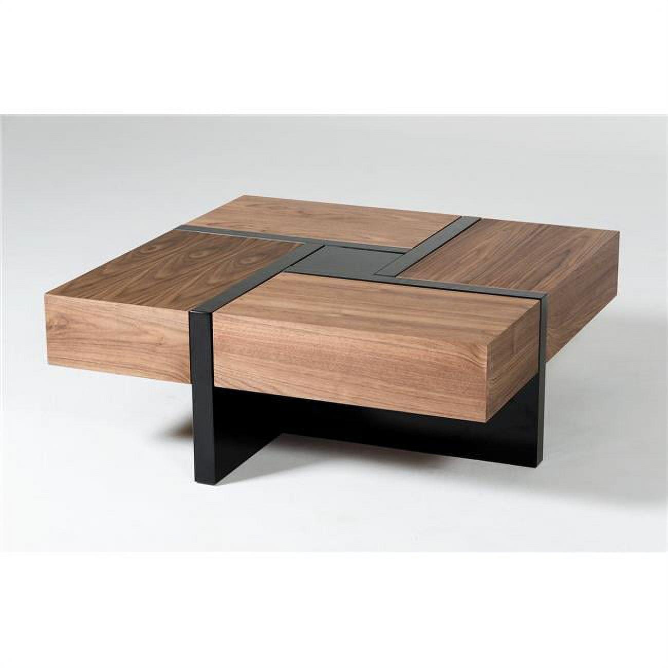 Billie Modern Walnut & Black Square Coffee Table with Hidden Storage