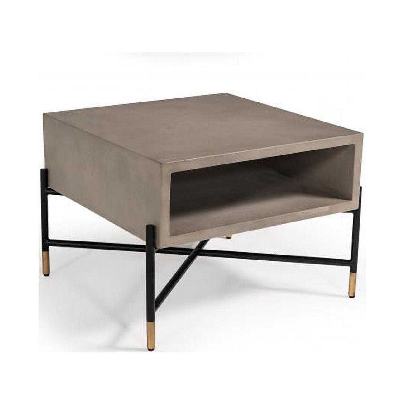 Contemporary Square Gray Concrete & Black Metal Lift-Top Coffee Table with Storage