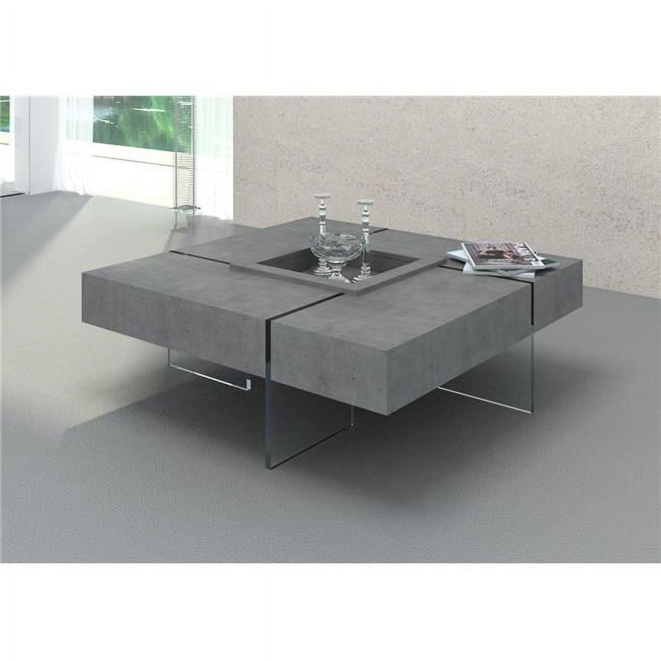 Sleek Gray Faux Concrete & Glass Floating 47" Square Coffee Table